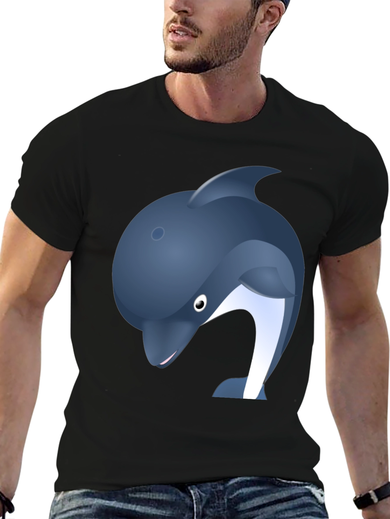Dolphin Graphic Print Black Tee