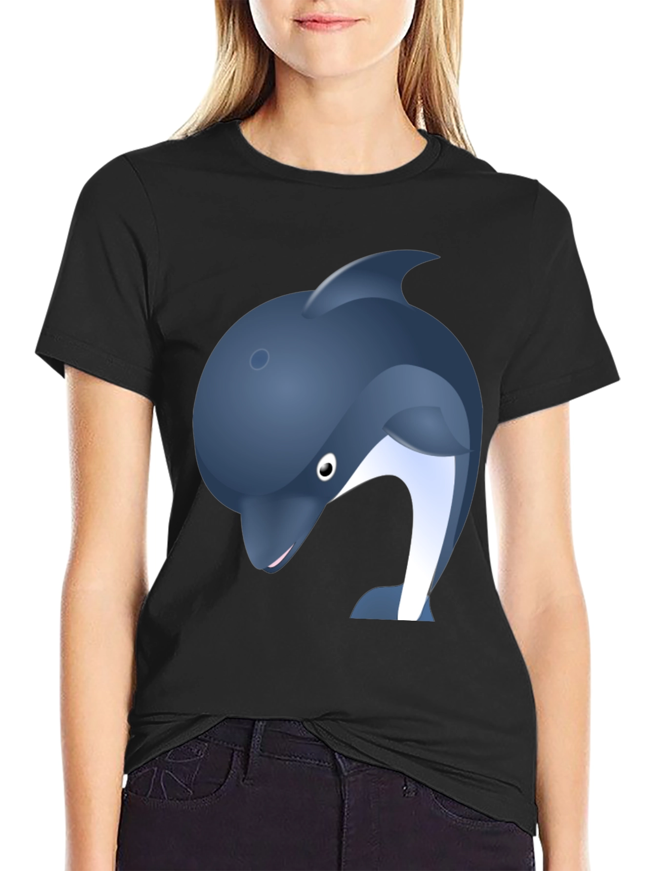 Dolphin Graphic Print Black Tee