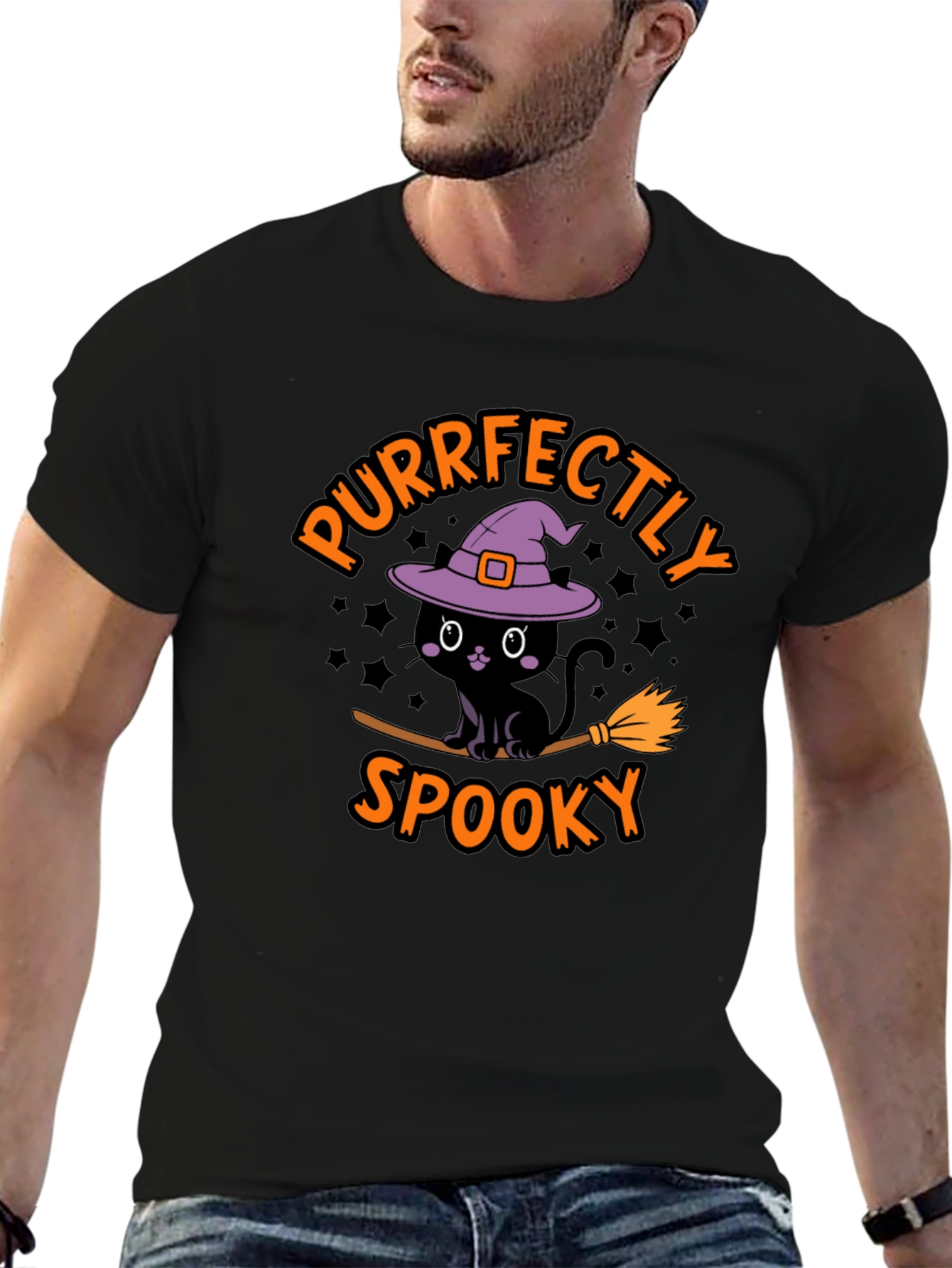 Purrfectly Spooky Halloween Black Cat T-Shirt