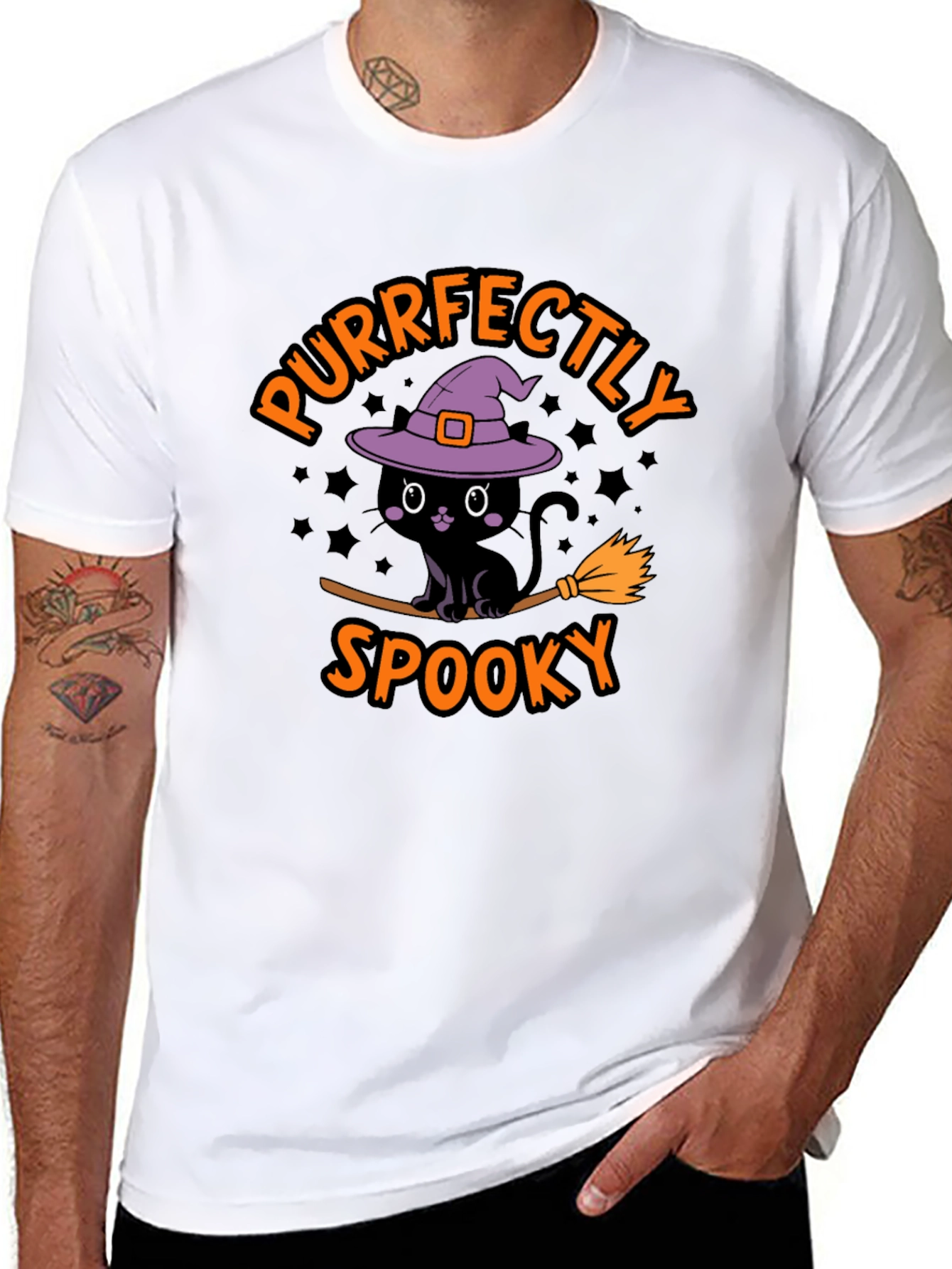 Purrfectly Spooky Halloween Black Cat T-Shirt