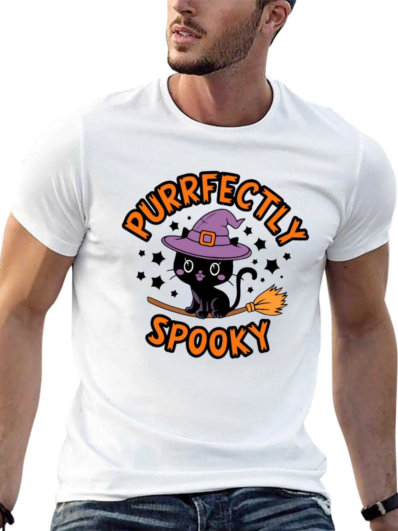 Purrfectly Spooky Halloween Black Cat T-Shirt