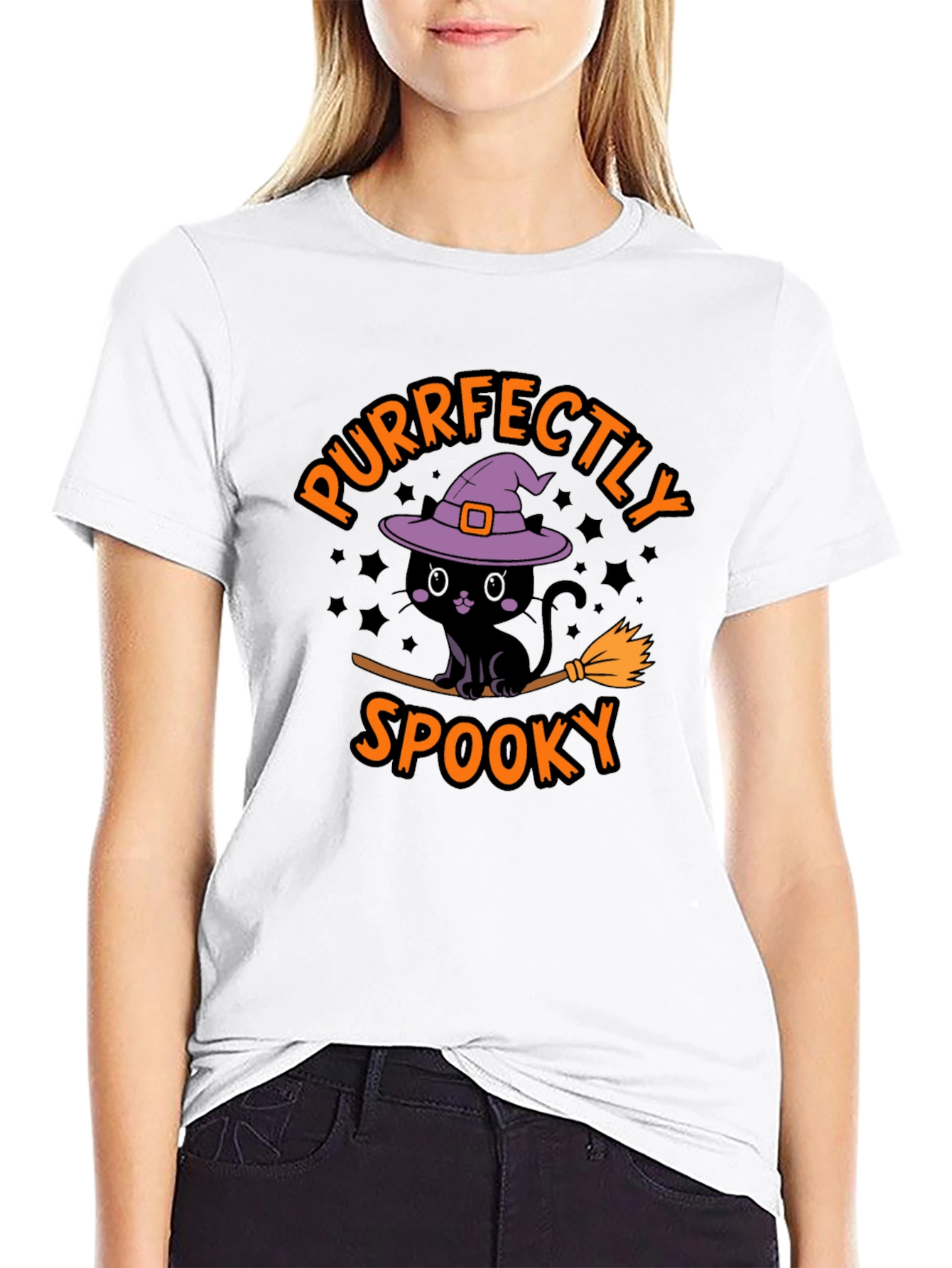Purrfectly Spooky Halloween Black Cat T-Shirt