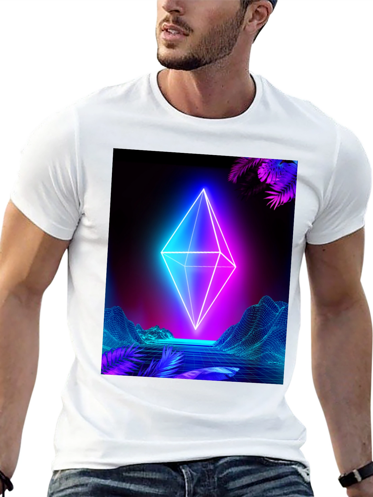 Neon Geometric T-Shirt - Cyberpunk Aesthetic