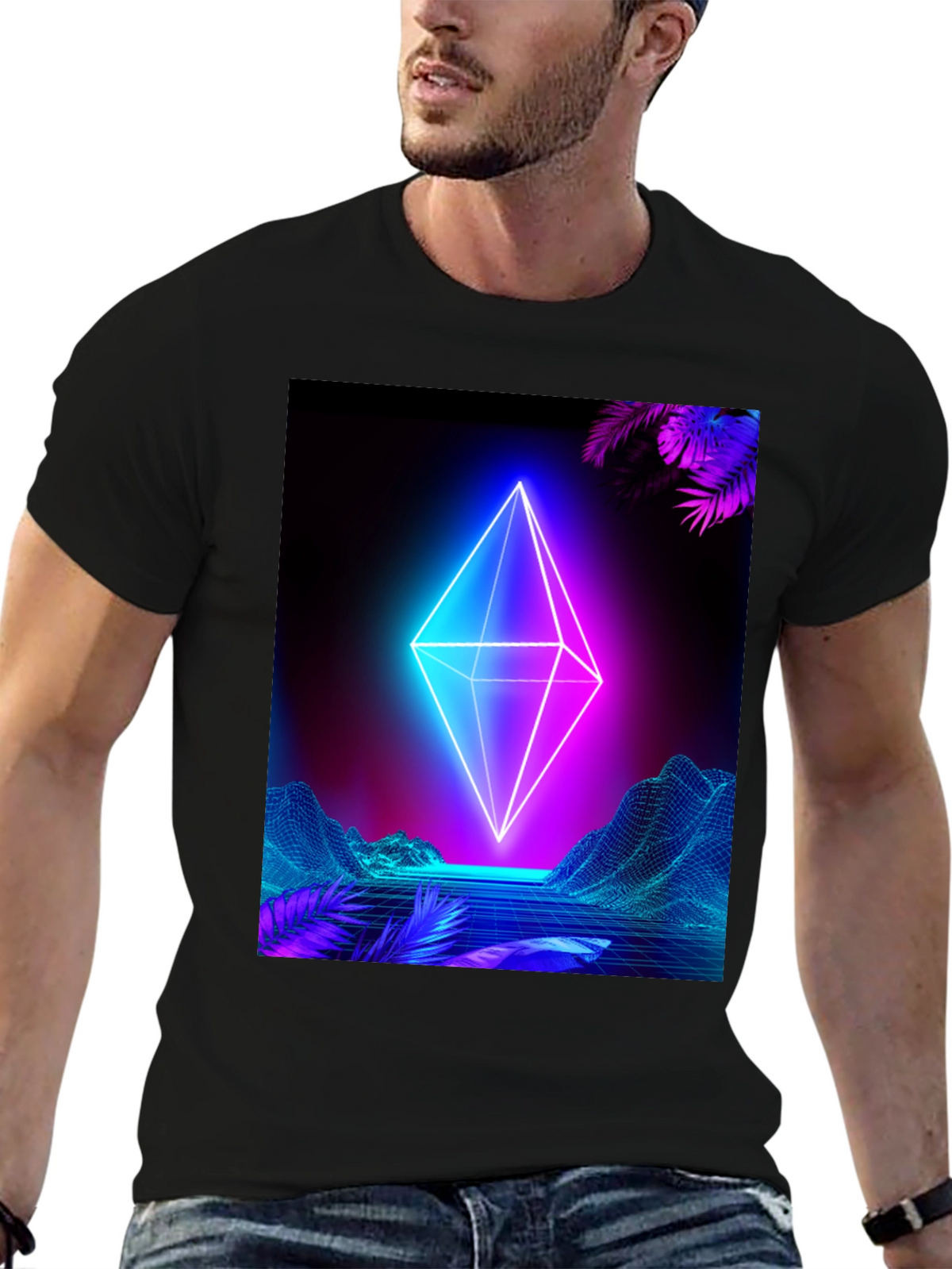 Neon Geometric T-Shirt - Cyberpunk Aesthetic
