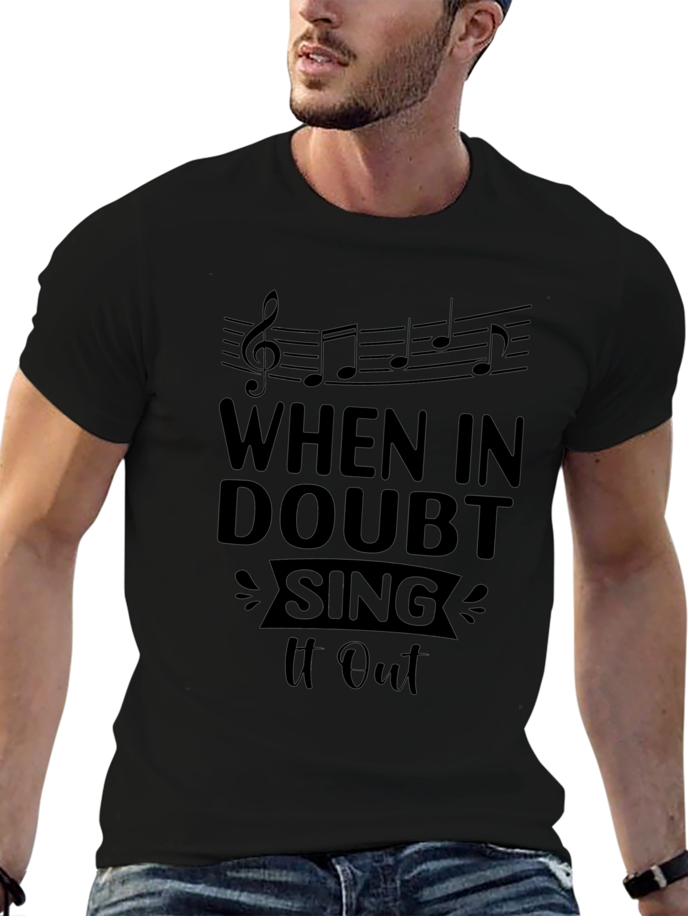 When in Doubt Sing It Out Black Graphic Tee