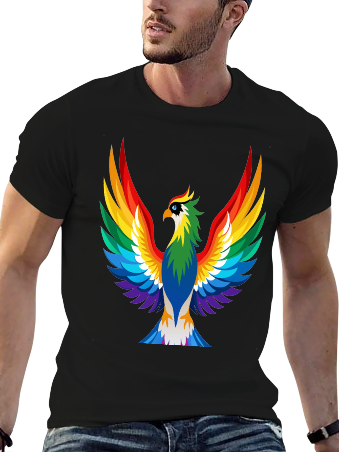 Rainbow Phoenix Graphic Tee - Bold Black Shirt