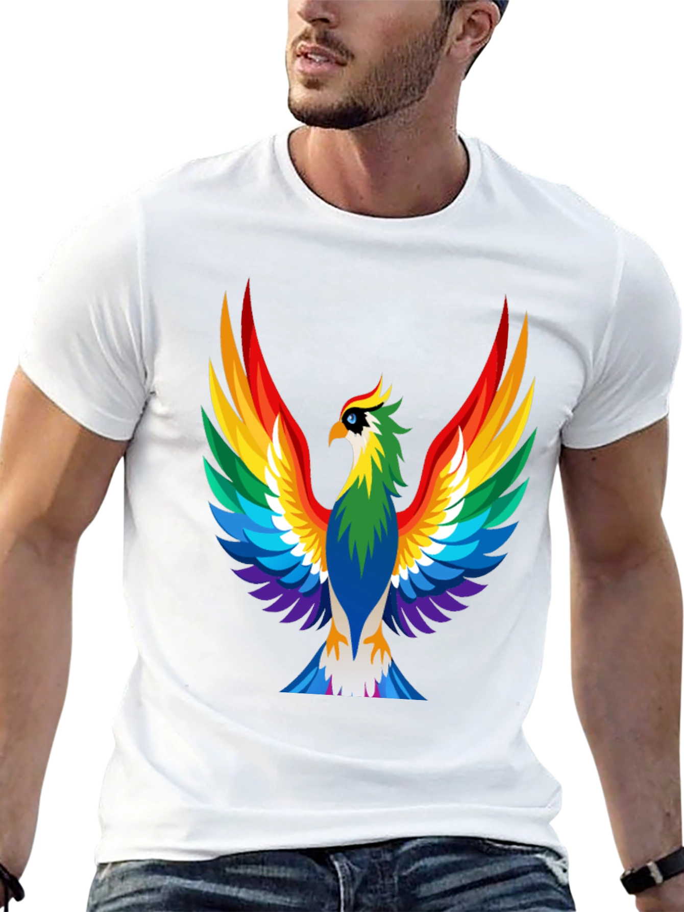 Rainbow Phoenix Graphic Tee - Bold Black Shirt