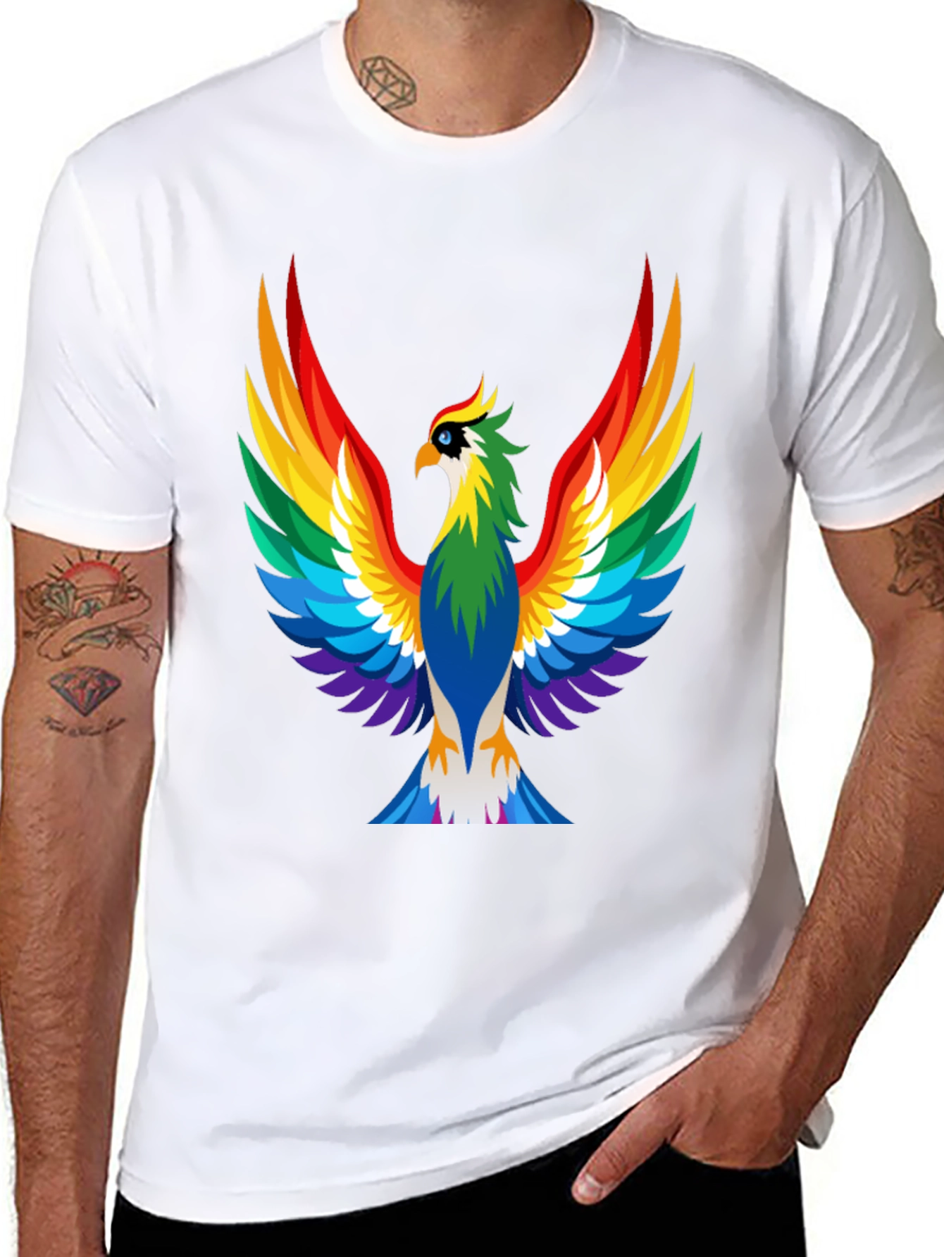 Rainbow Phoenix Graphic Tee - Bold Black Shirt