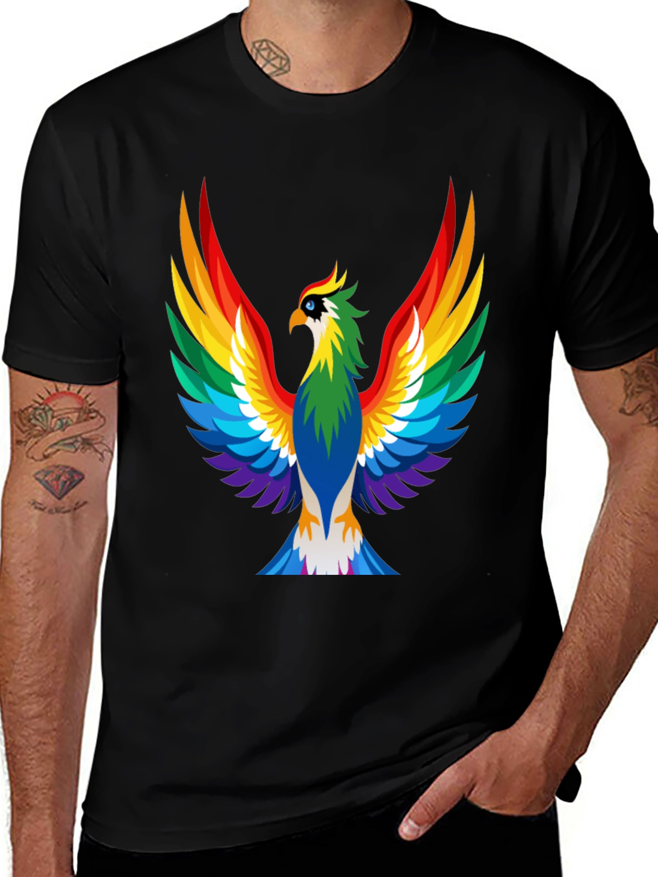 Rainbow Phoenix Graphic Tee - Bold Black Shirt