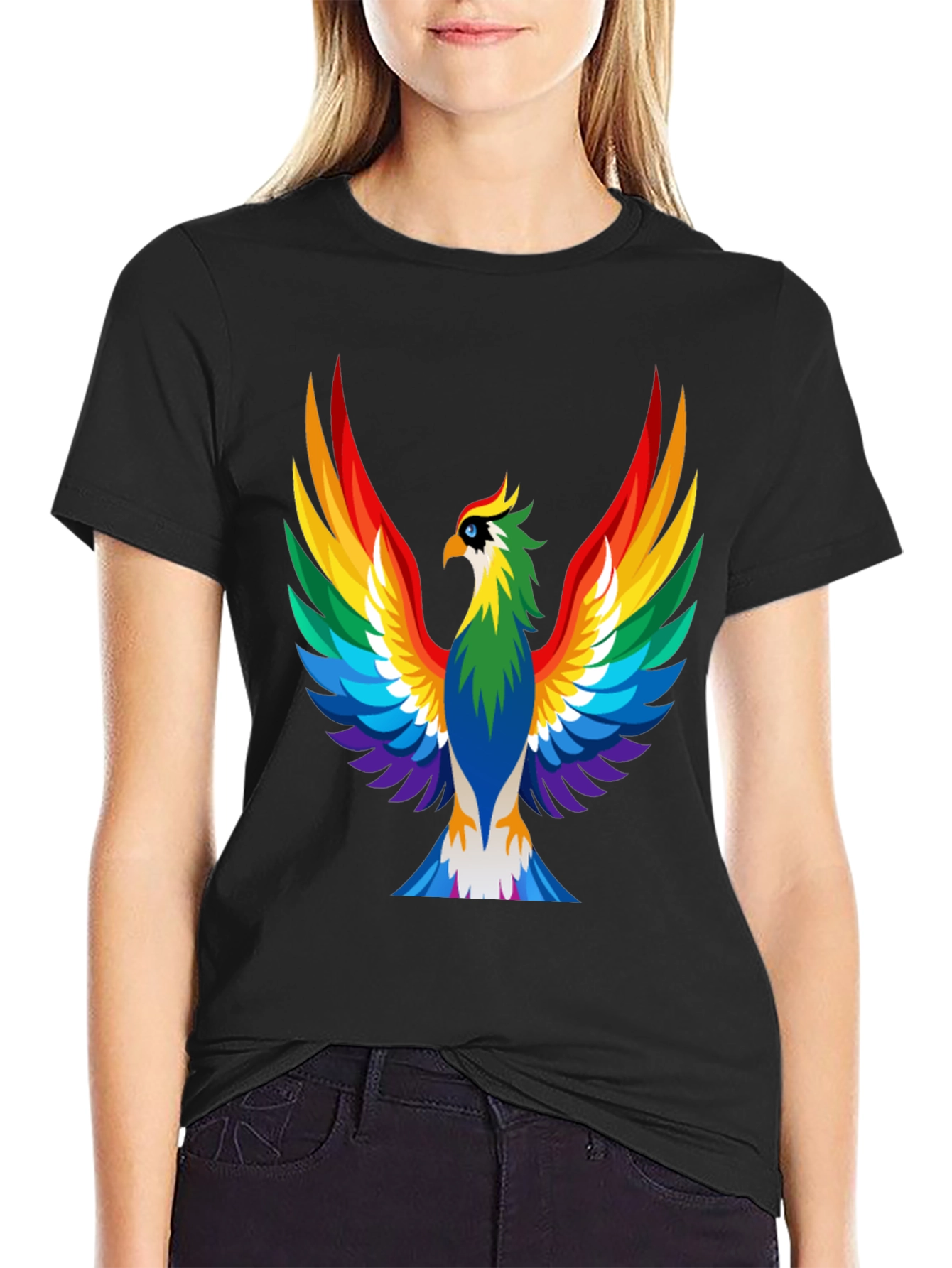 Rainbow Phoenix Graphic Tee - Bold Black Shirt