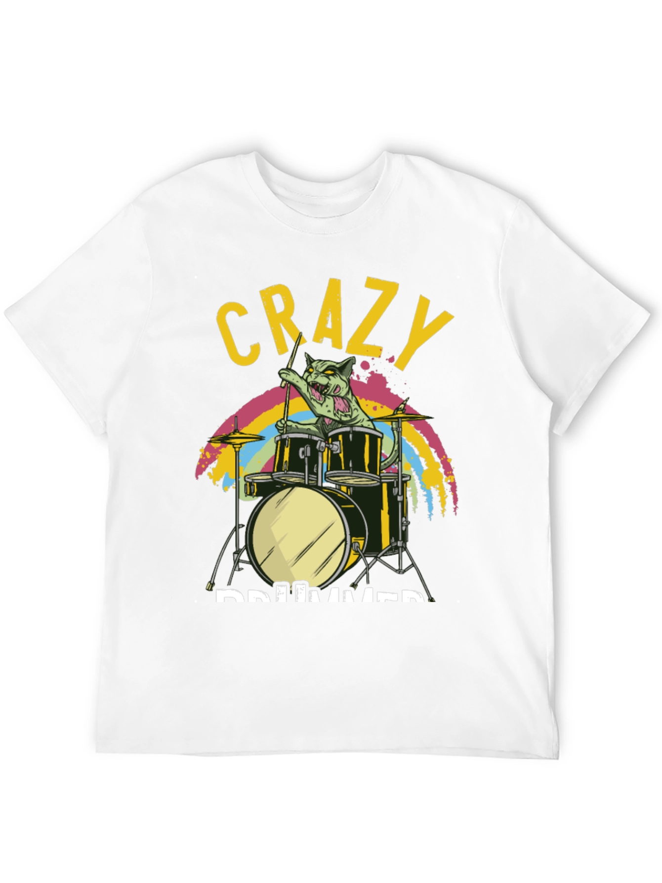 Crazy Drummer Cat T-Shirt - Black Graphic Tee