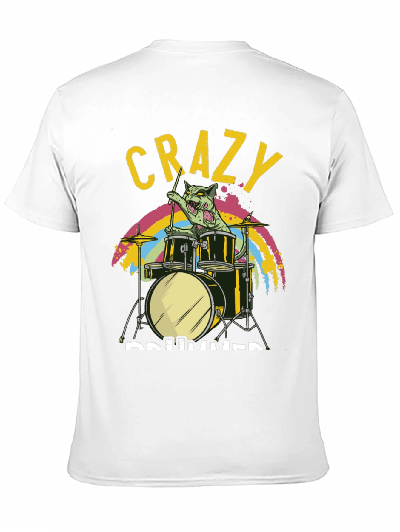 Crazy Drummer Cat T-Shirt - Black Graphic Tee