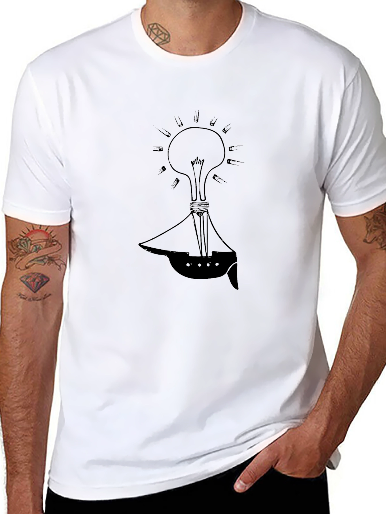 Conceptual Lightbulb Boat Black T-Shirt