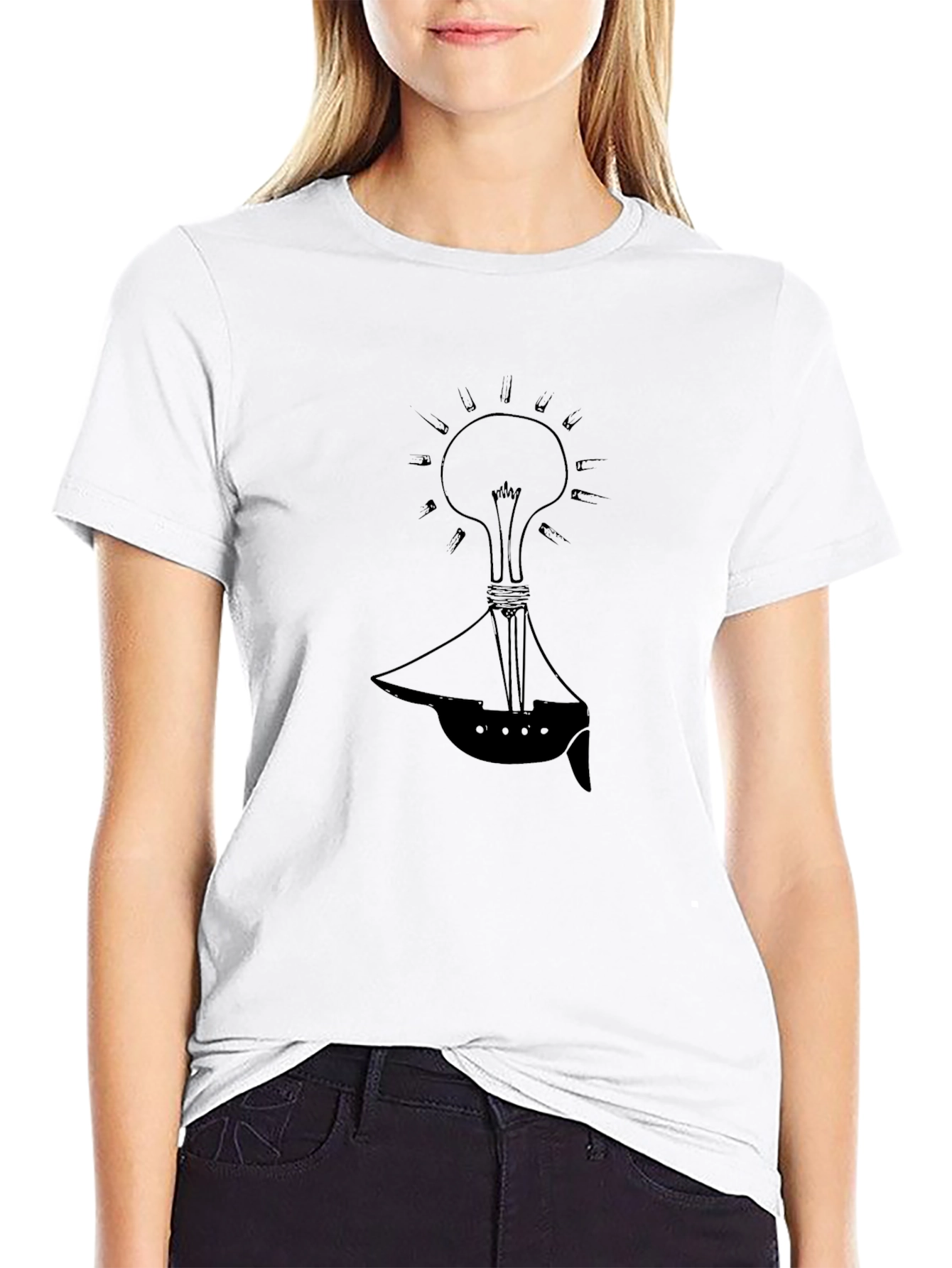 Conceptual Lightbulb Boat Black T-Shirt