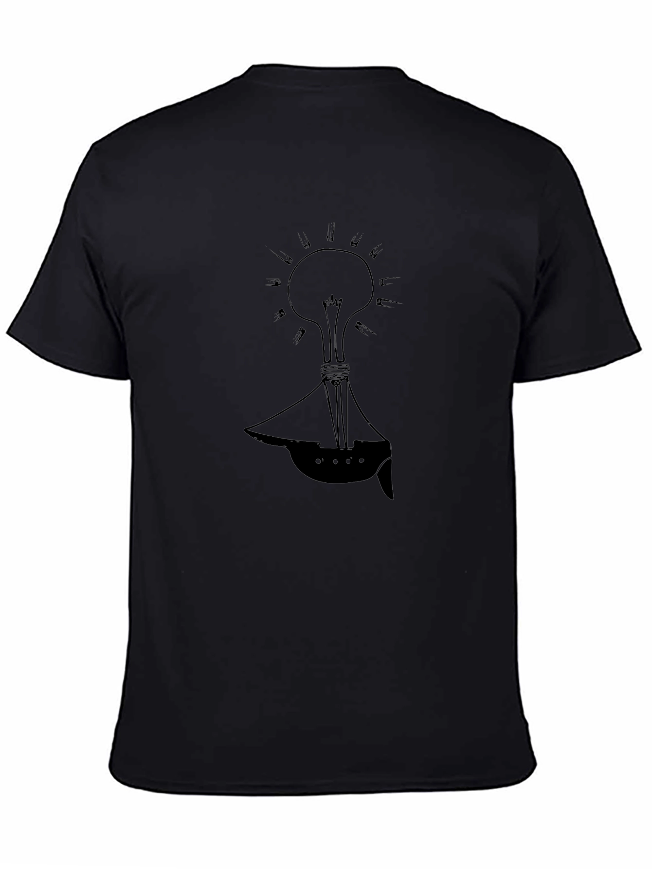 Conceptual Lightbulb Boat Black T-Shirt