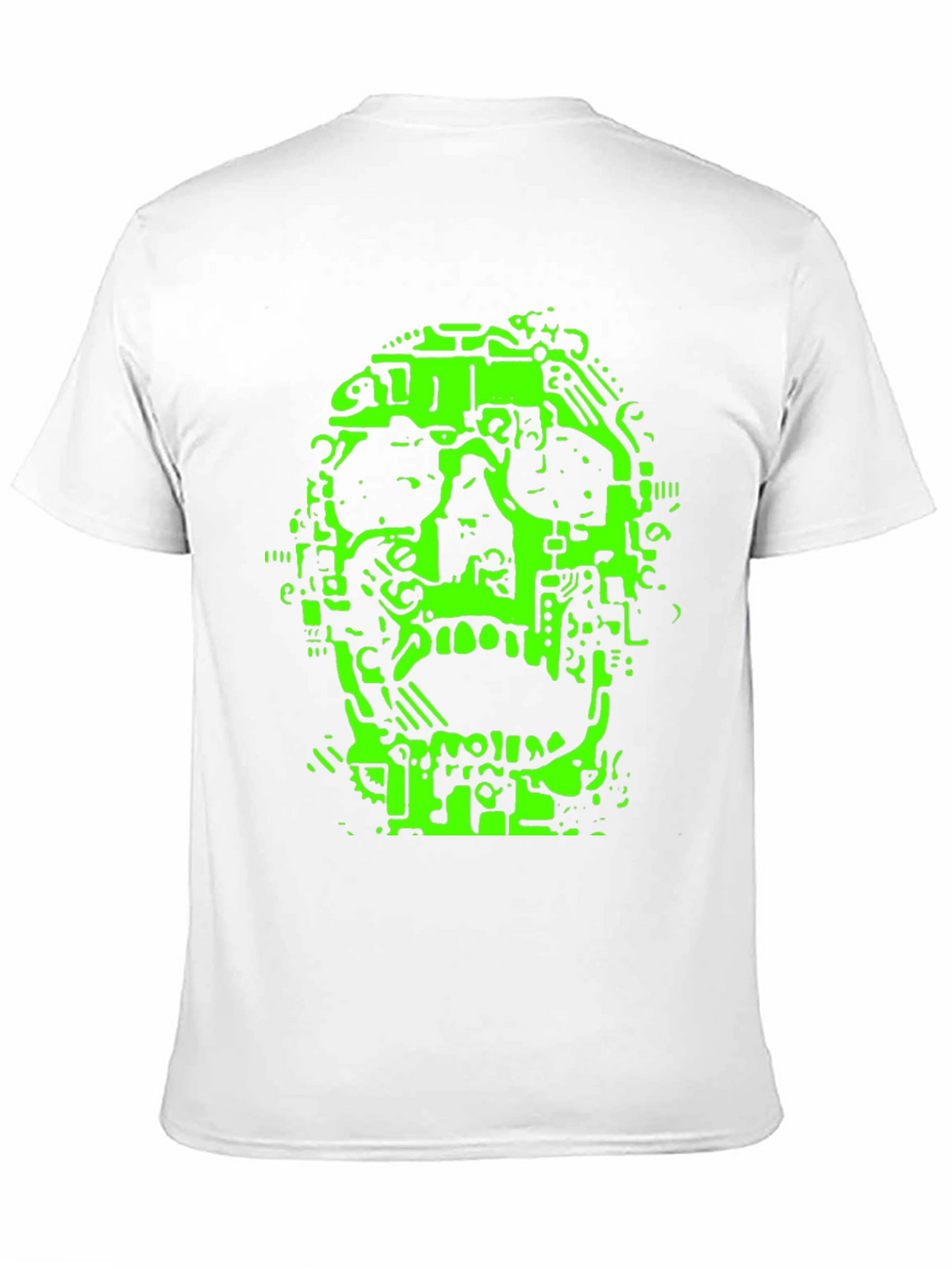 Neon Green Circuit Skull Graphic Tee - Black