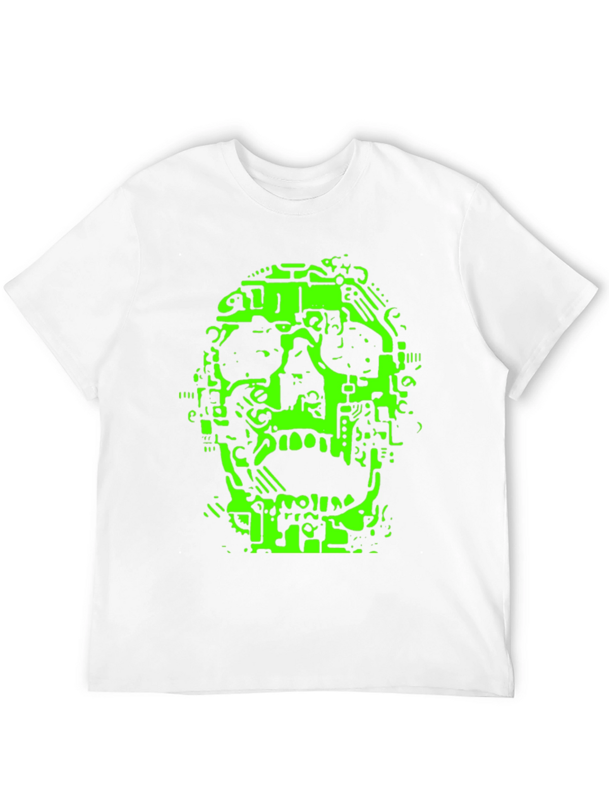 Neon Green Circuit Skull Graphic Tee - Black