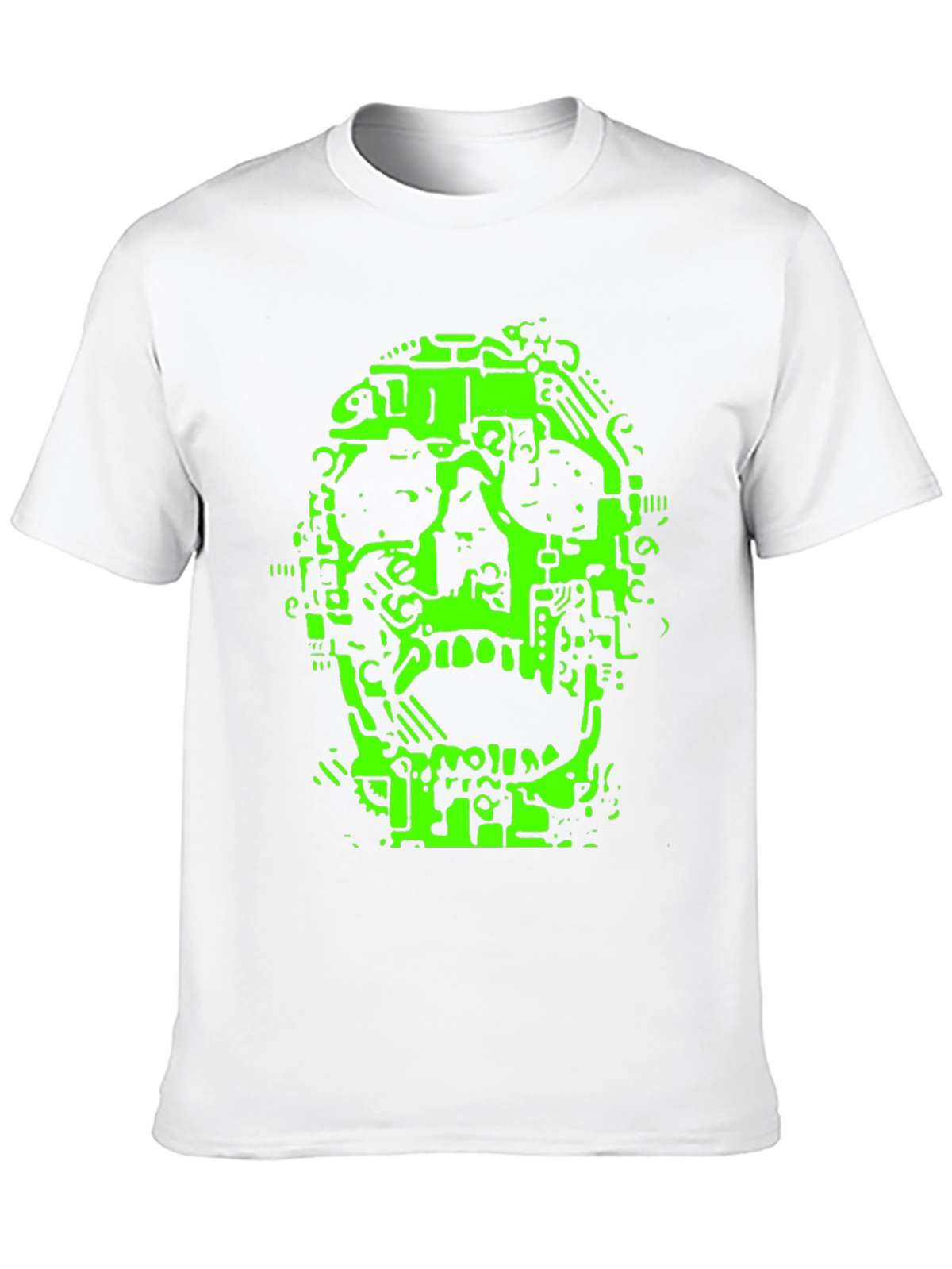 Neon Green Circuit Skull Graphic Tee - Black