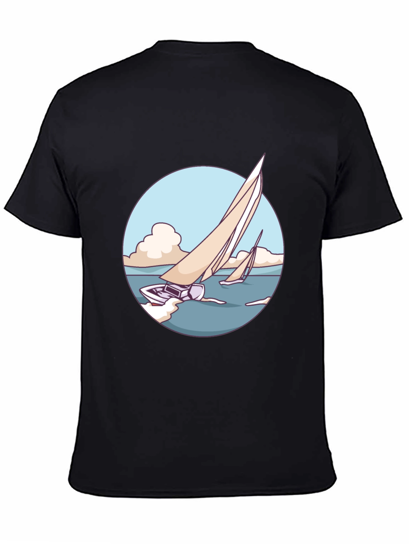 Sailboat Graphic Tee - Black Cotton Blend T-Shirt