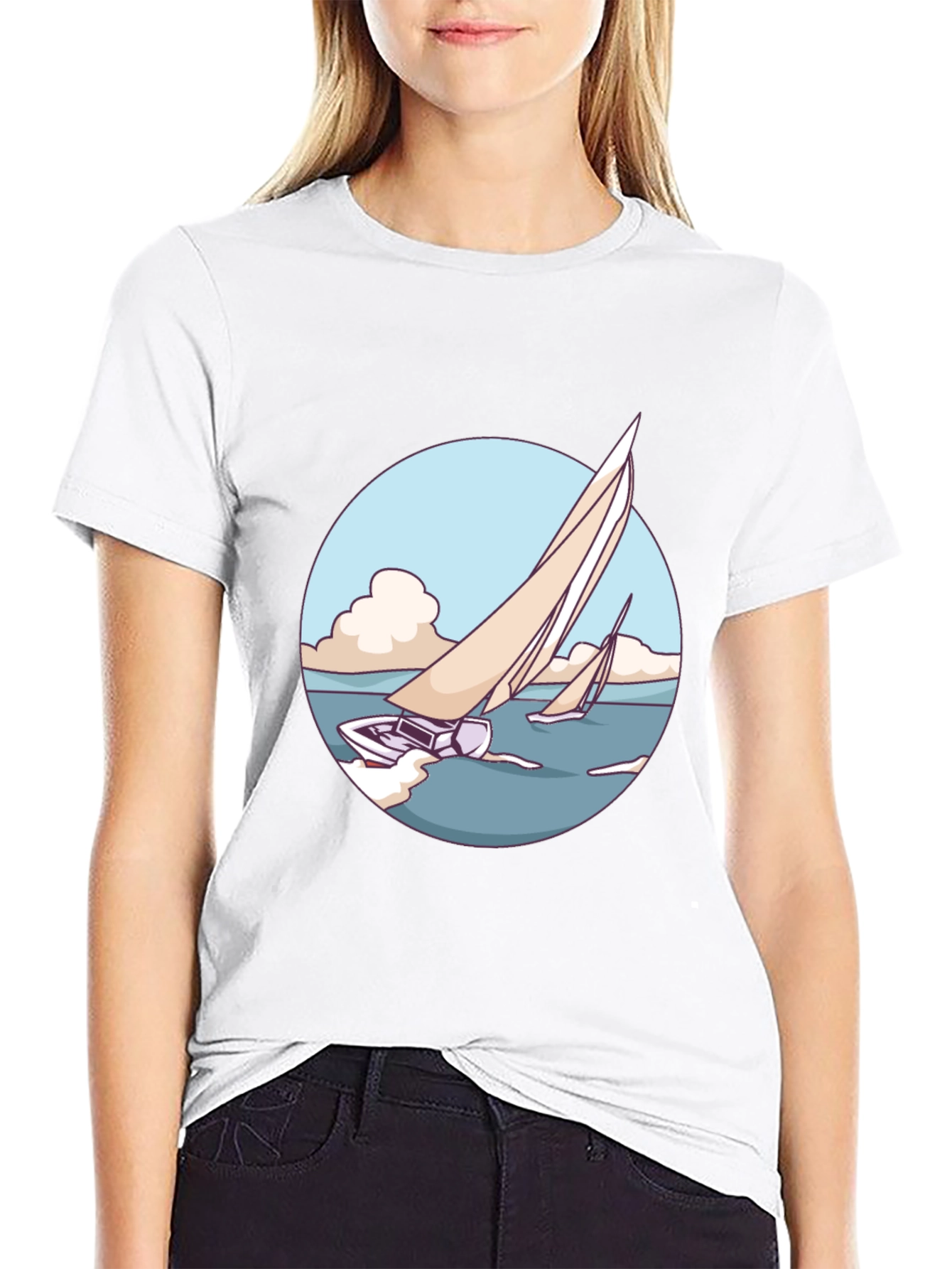 Sailboat Graphic Tee - Black Cotton Blend T-Shirt