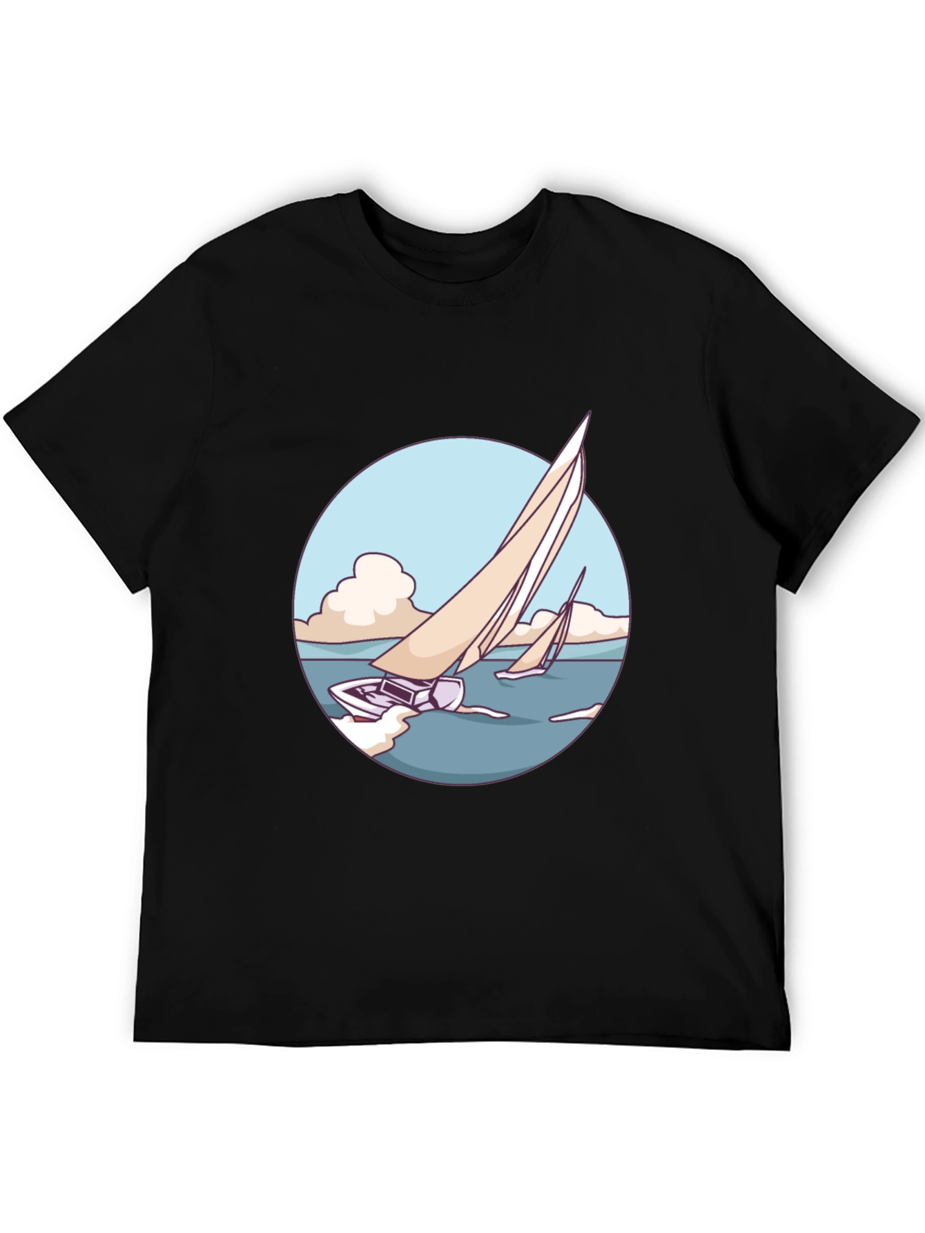 Sailboat Graphic Tee - Black Cotton Blend T-Shirt
