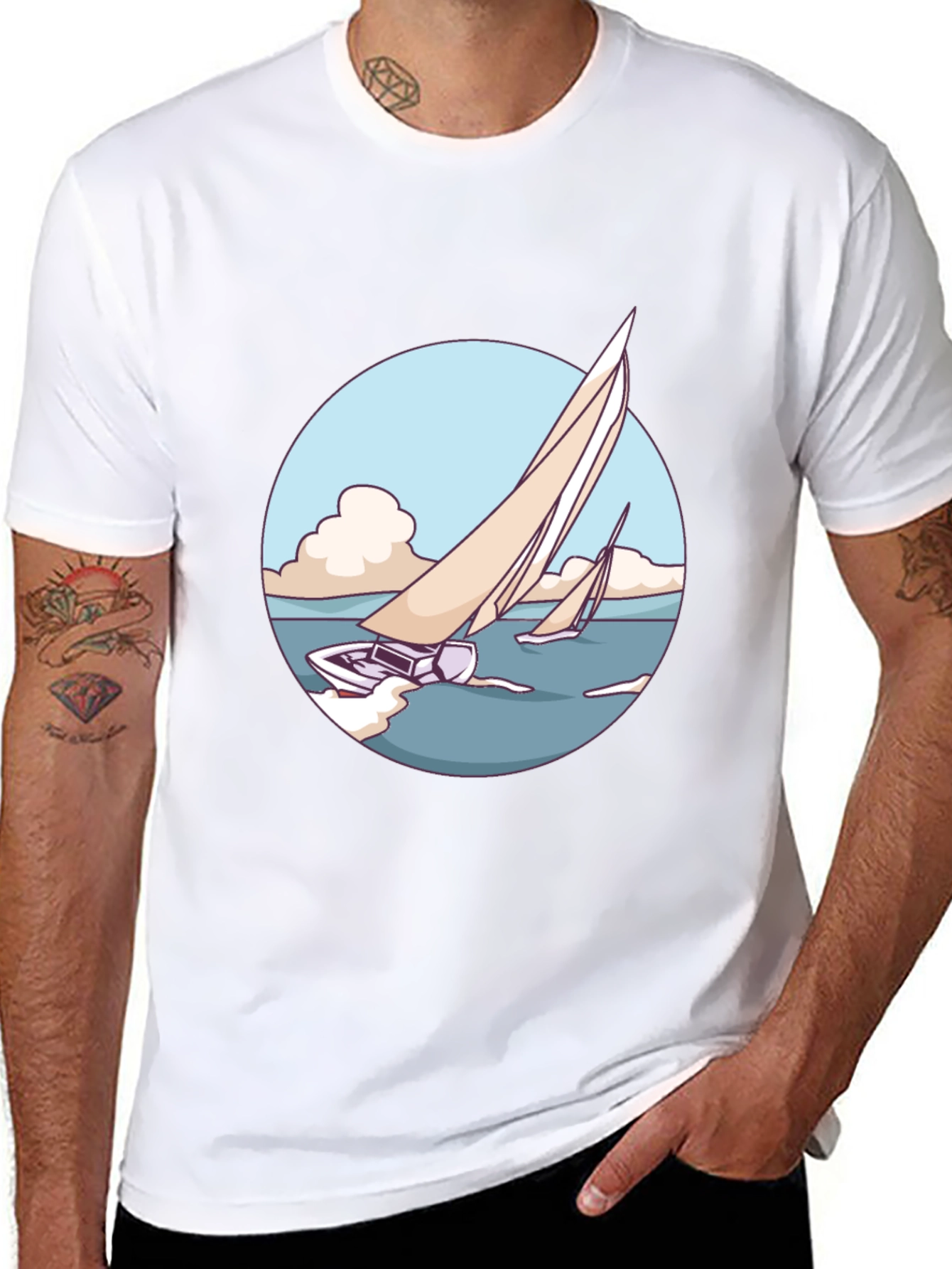 Sailboat Graphic Tee - Black Cotton Blend T-Shirt