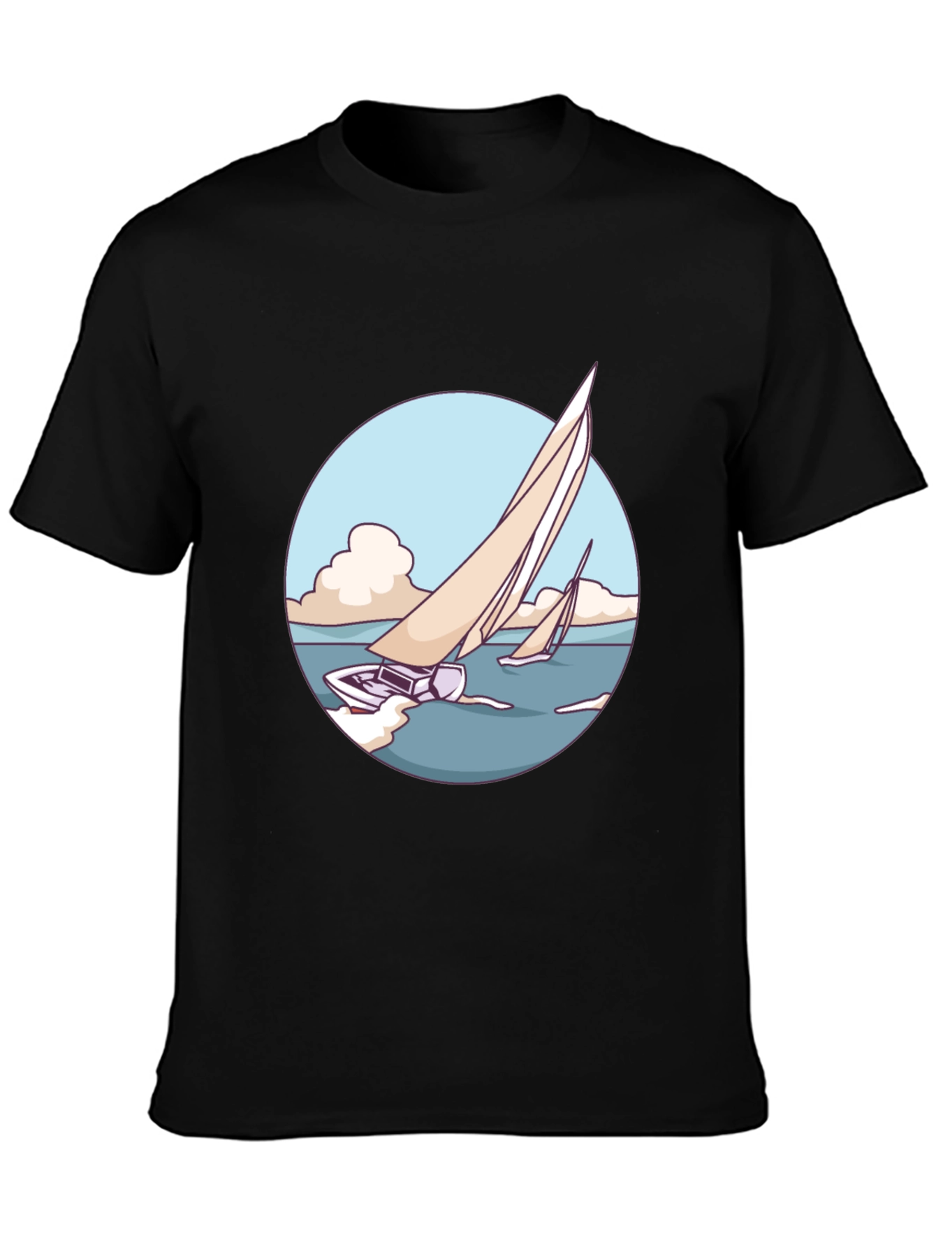 Sailboat Graphic Tee - Black Cotton Blend T-Shirt