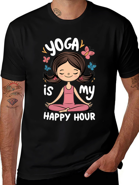 Yoga is My Happy Hour Black Graphic Tee