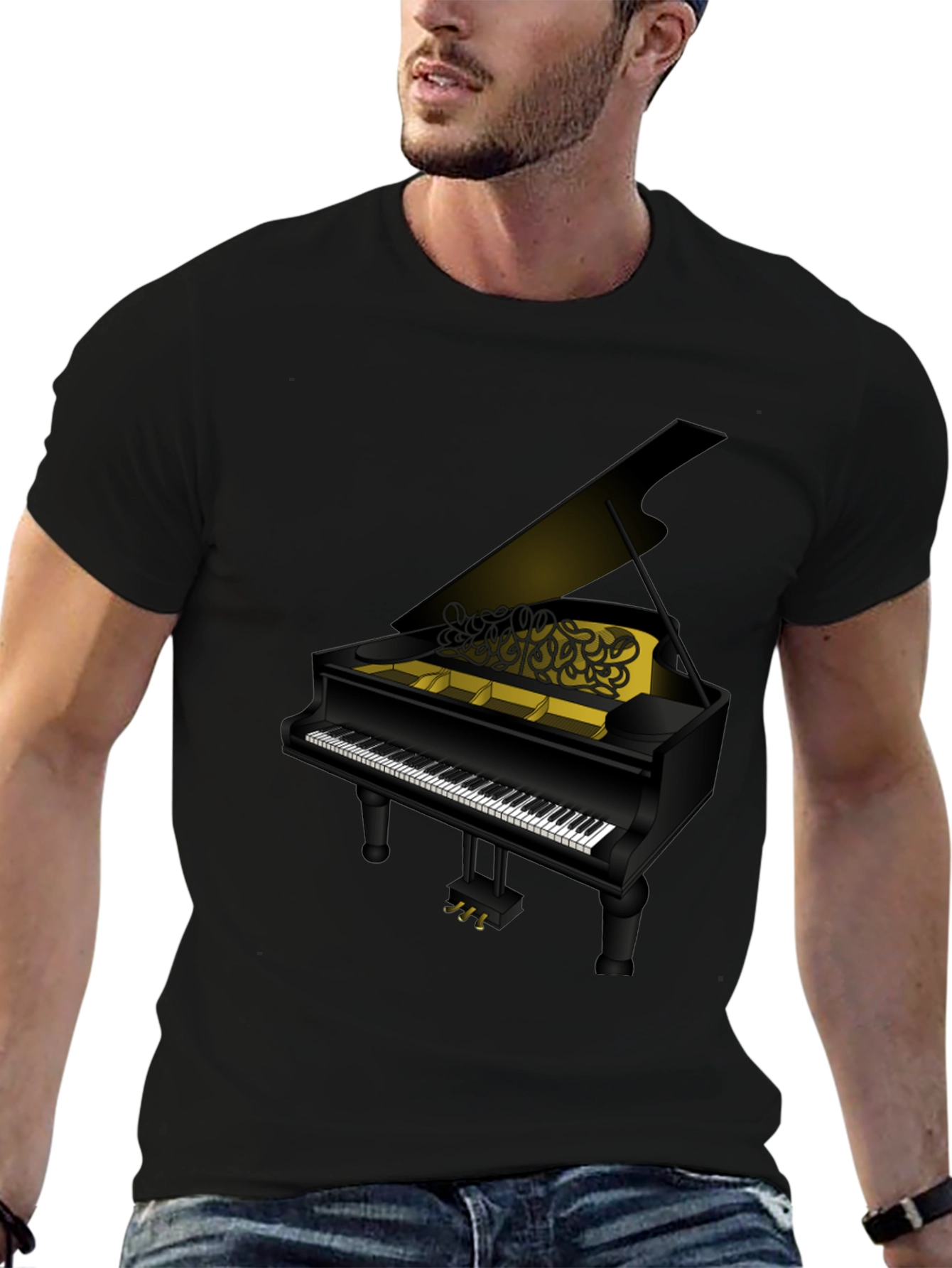 Piano Graphic T-Shirt - Black Cotton Tee