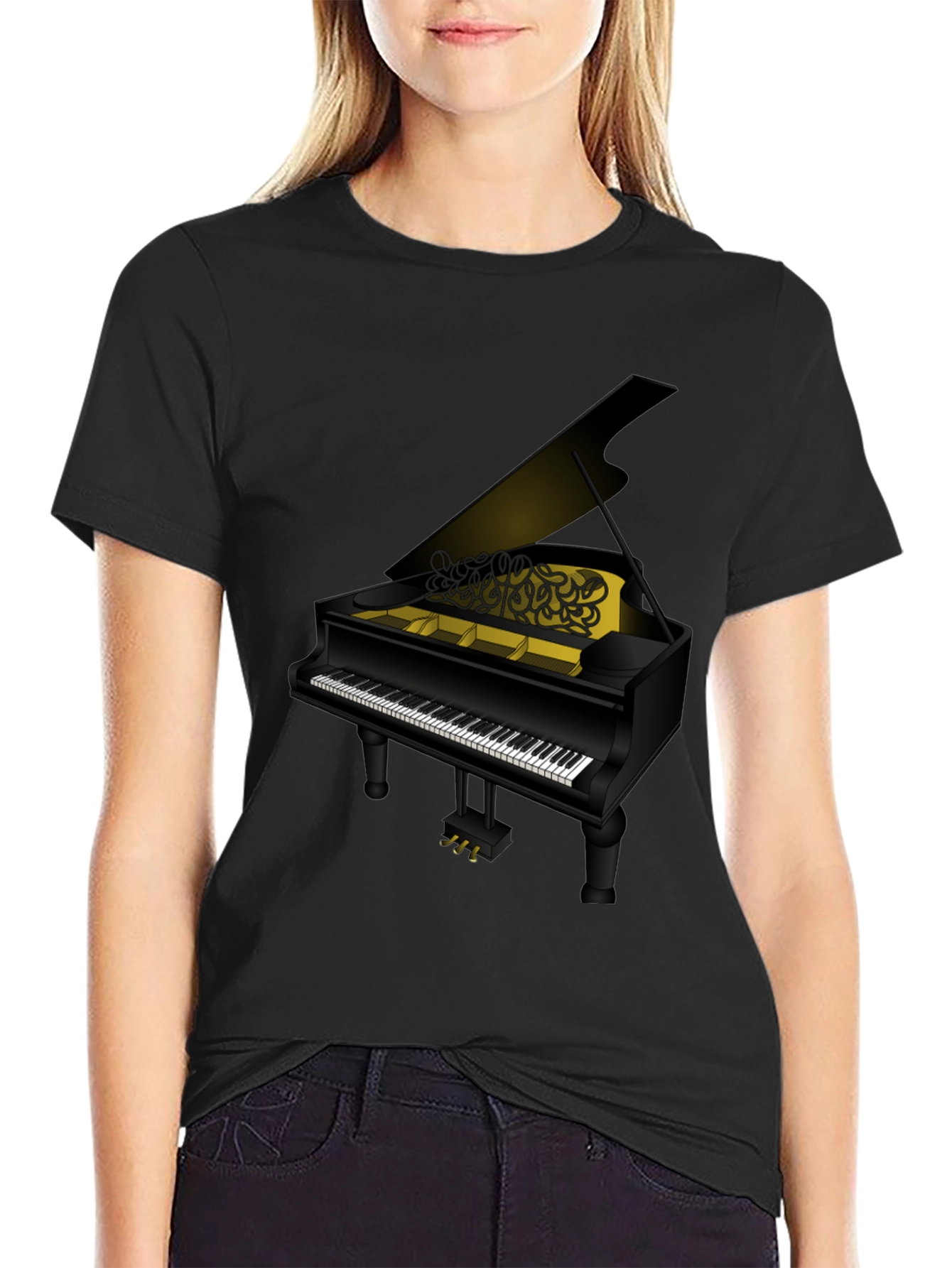 Piano Graphic T-Shirt - Black Cotton Tee