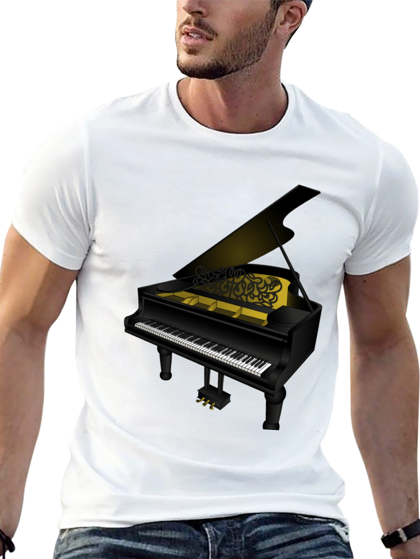 Piano Graphic T-Shirt - Black Cotton Tee