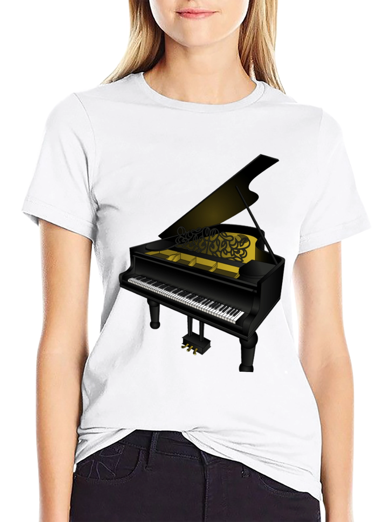 Piano Graphic T-Shirt - Black Cotton Tee