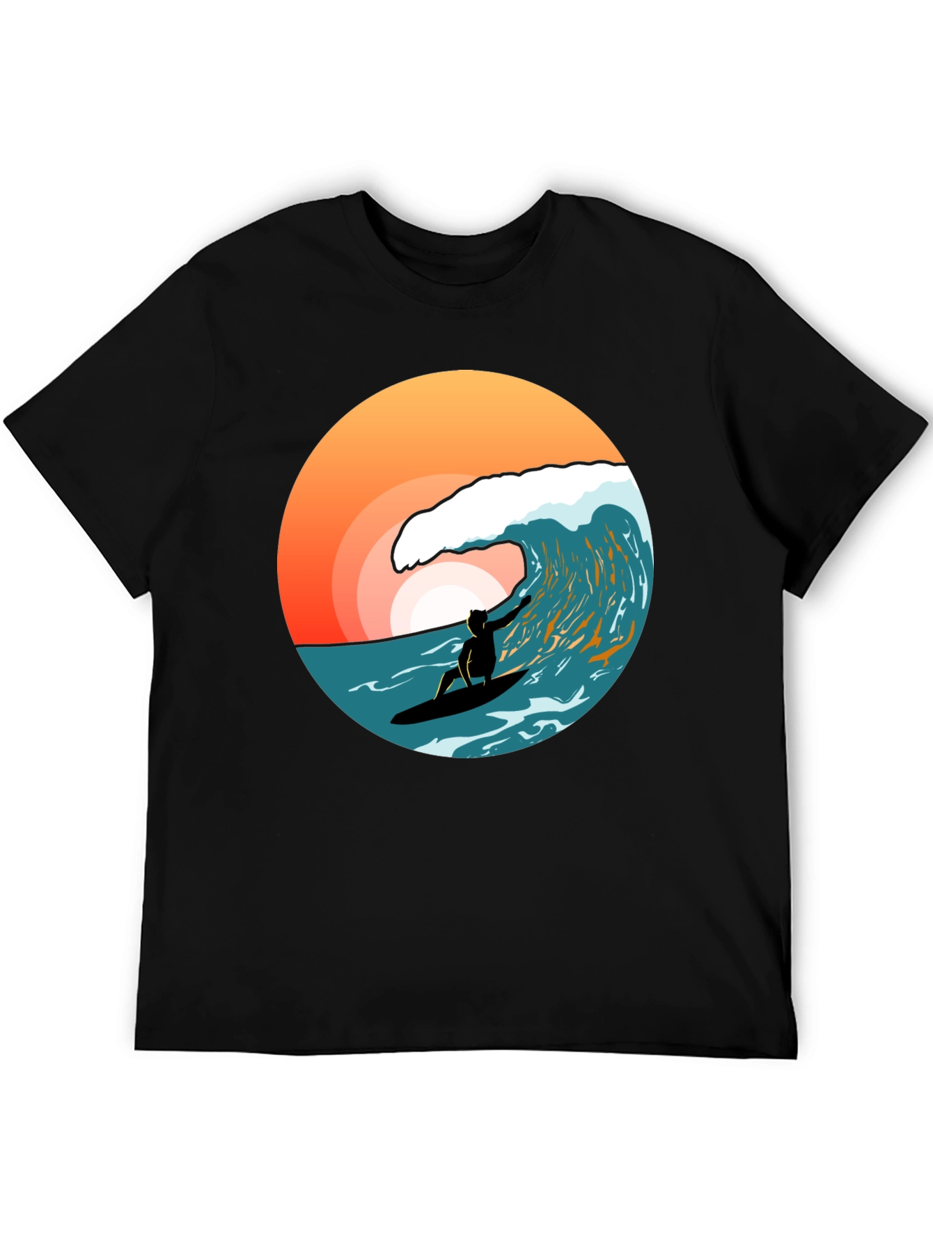 Surfer Wave T-Shirt - Black Cotton Tee