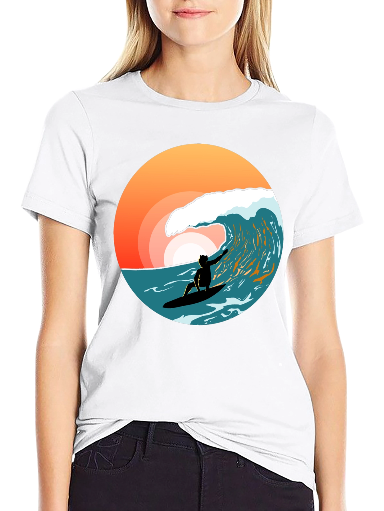 Surfer Wave T-Shirt - Black Cotton Tee