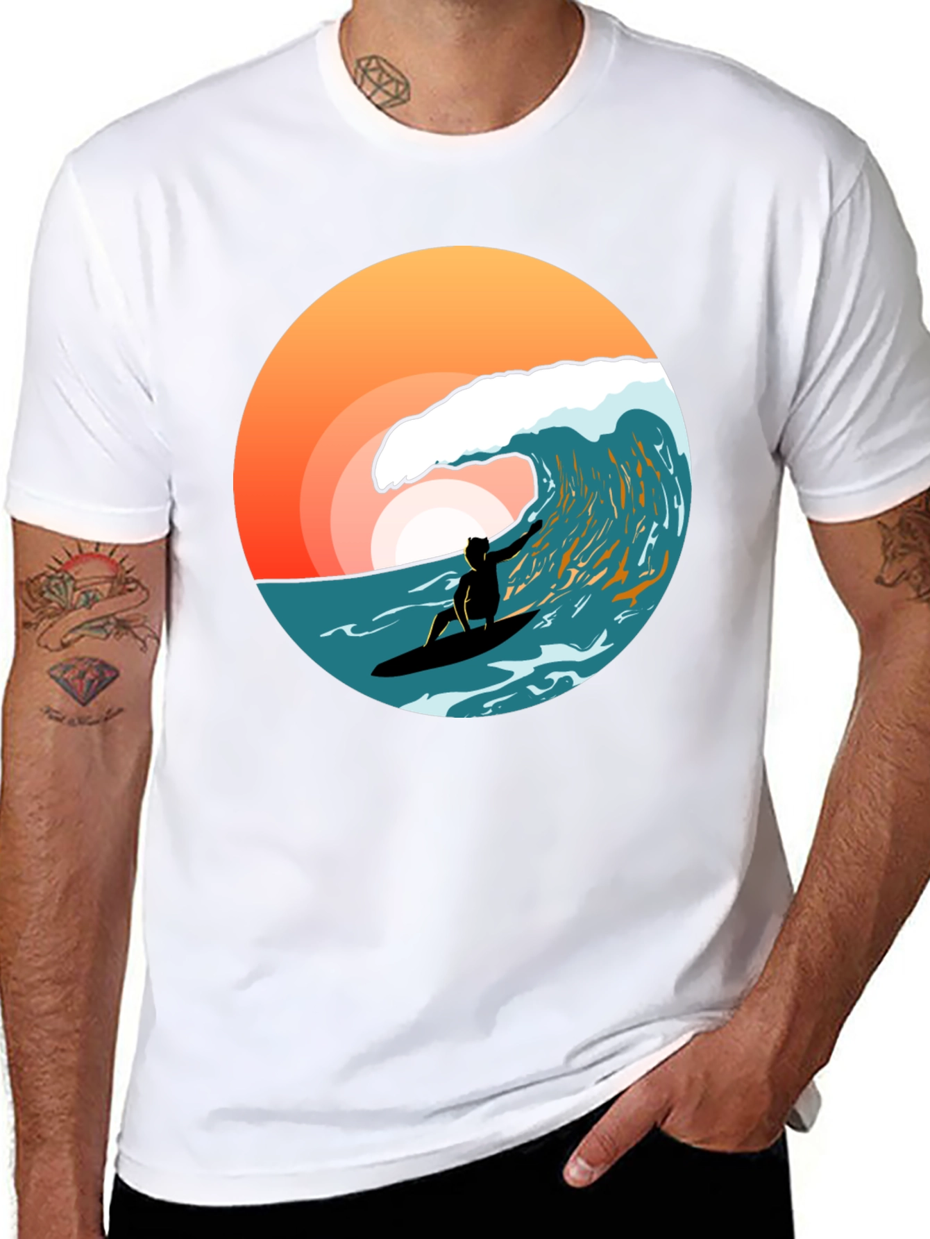 Surfer Wave T-Shirt - Black Cotton Tee