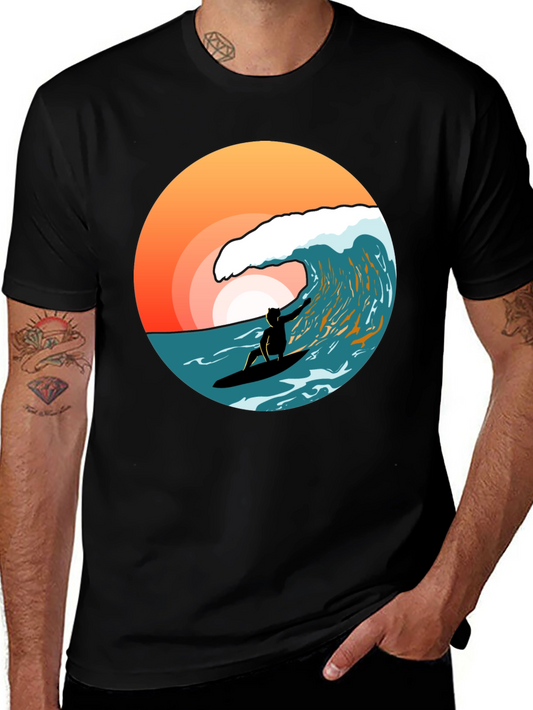 Surfer Wave T-Shirt - Black Cotton Tee