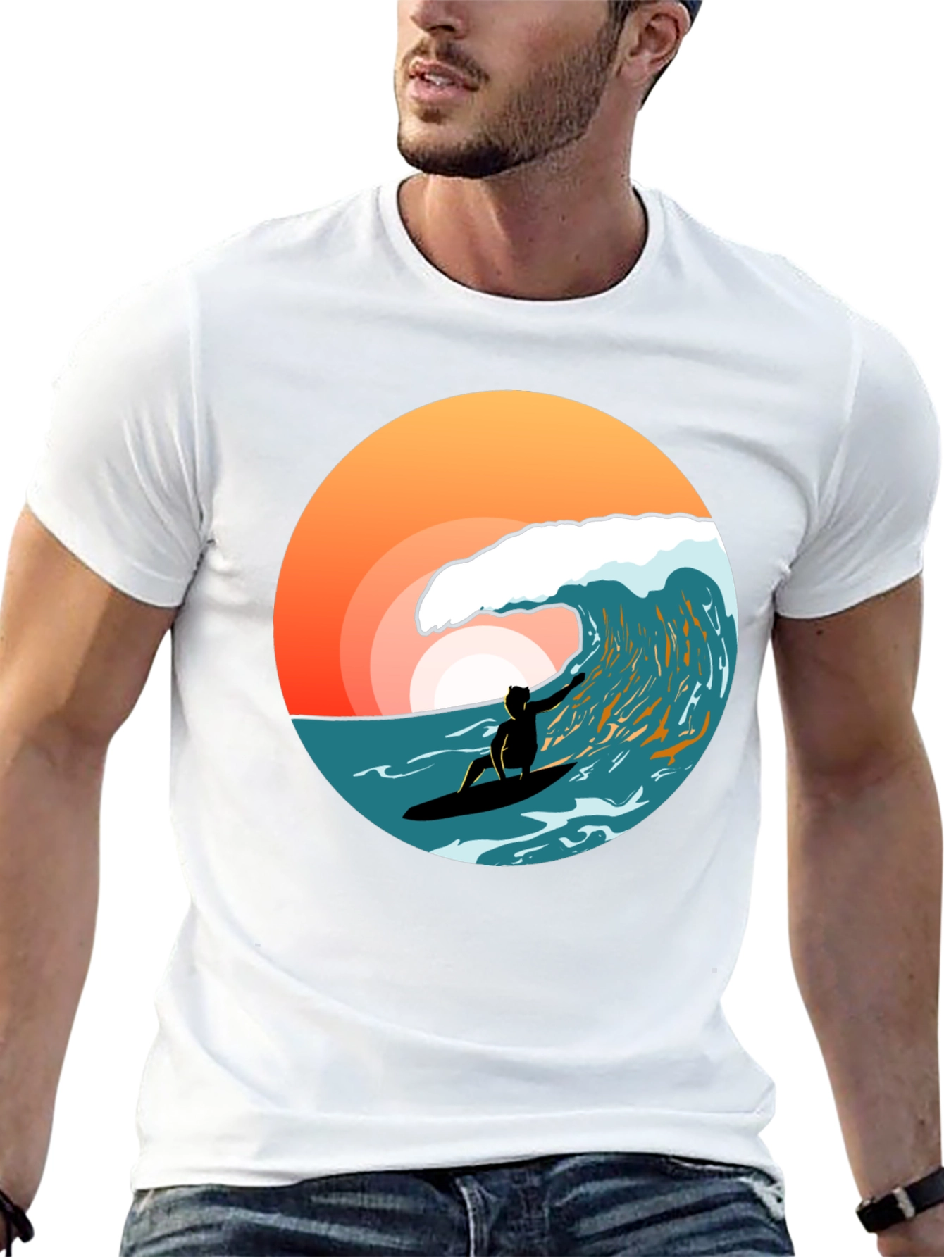 Surfer Wave T-Shirt - Black Cotton Tee