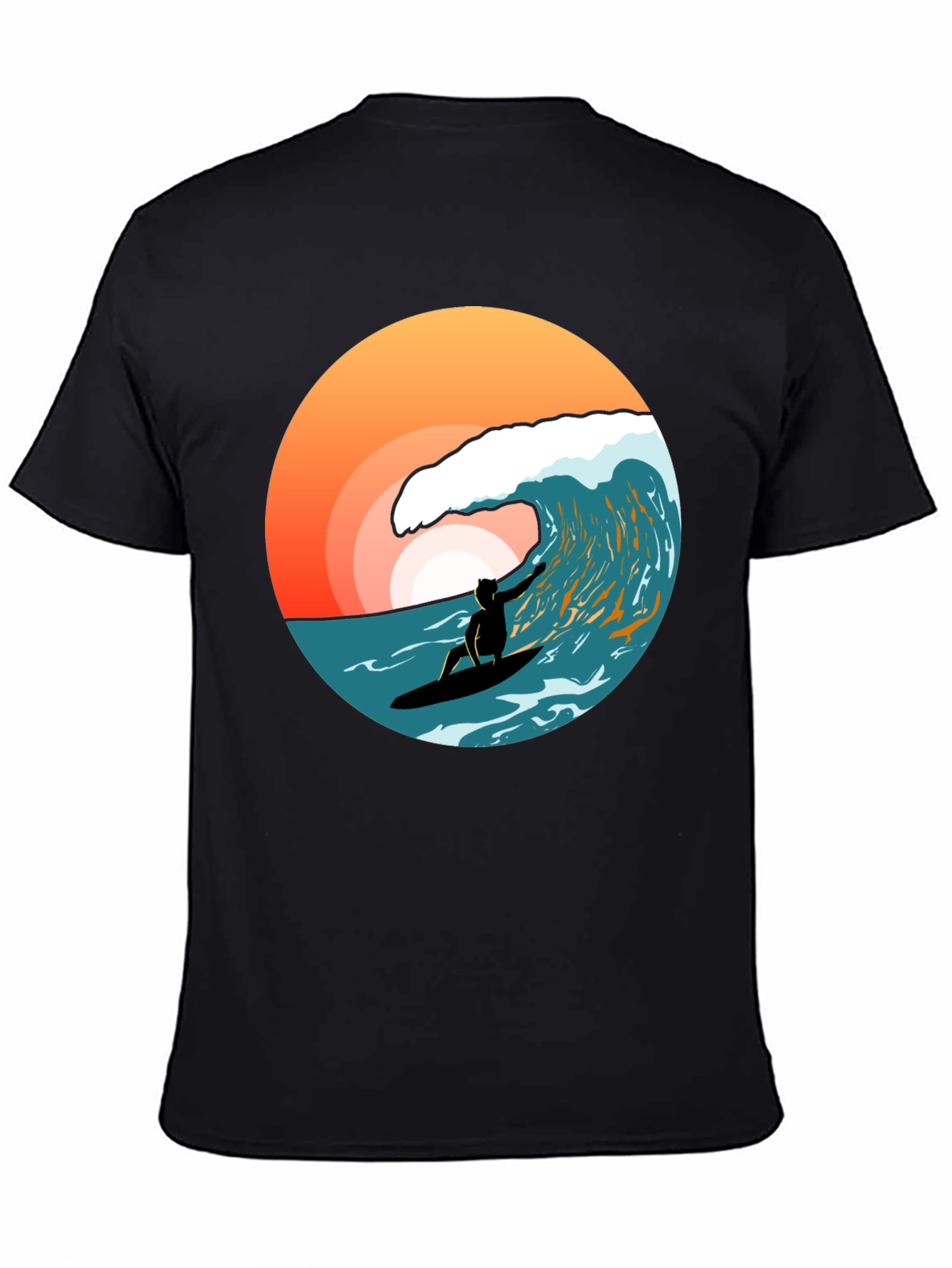 Surfer Wave T-Shirt - Black Cotton Tee