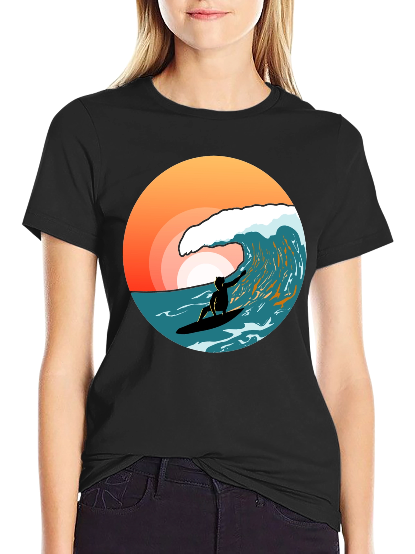 Surfer Wave T-Shirt - Black Cotton Tee