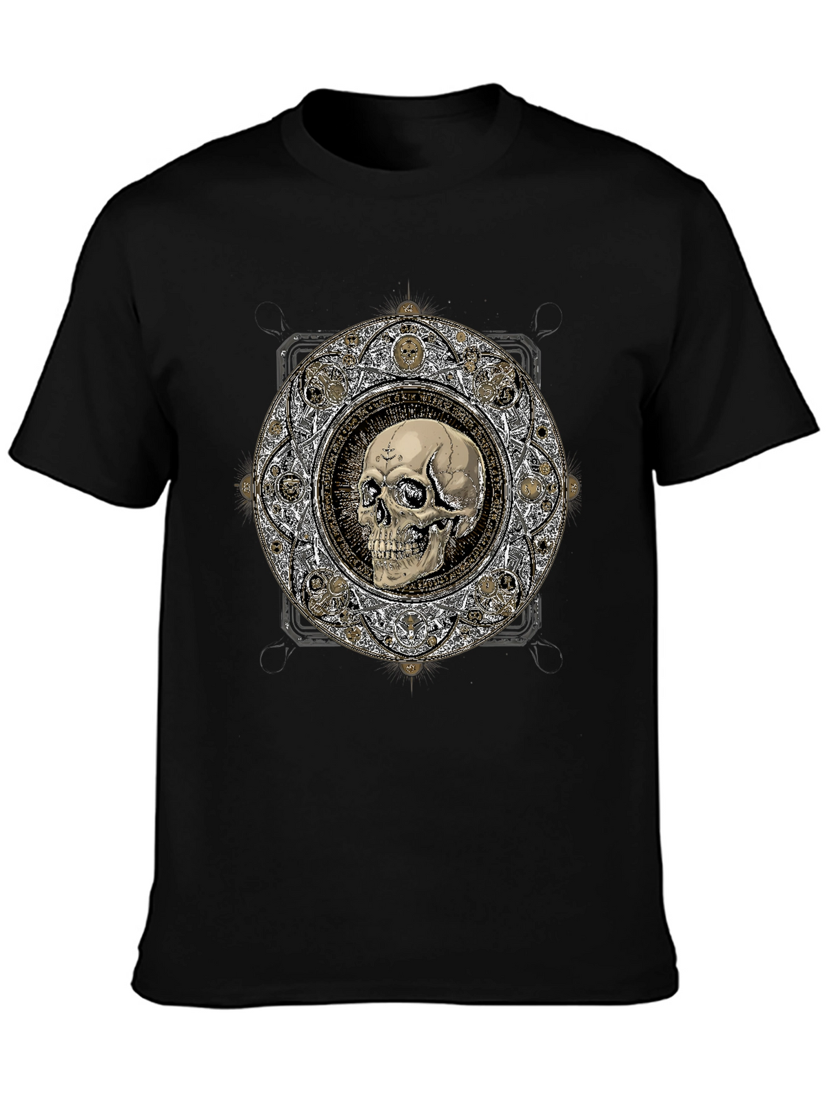 Skull Mandala Graphic Print Black T-Shirt
