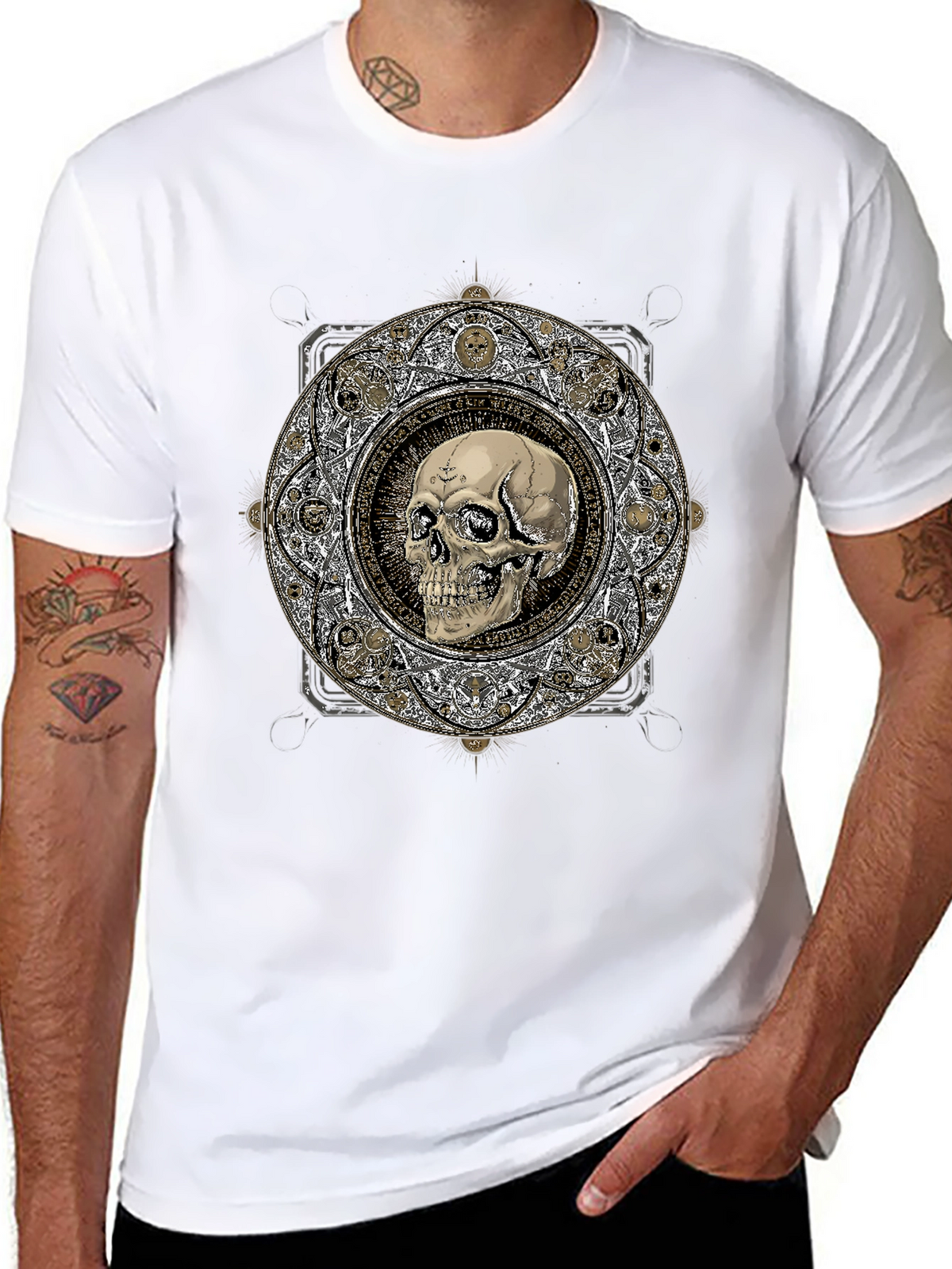 Skull Mandala Graphic Print Black T-Shirt