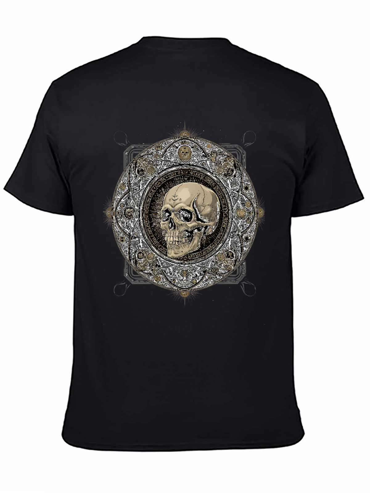 Skull Mandala Graphic Print Black T-Shirt