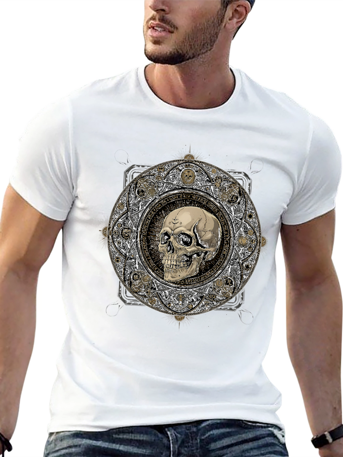 Skull Mandala Graphic Print Black T-Shirt