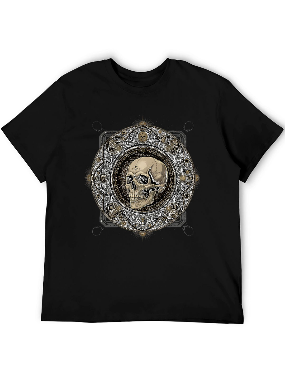Skull Mandala Graphic Print Black T-Shirt
