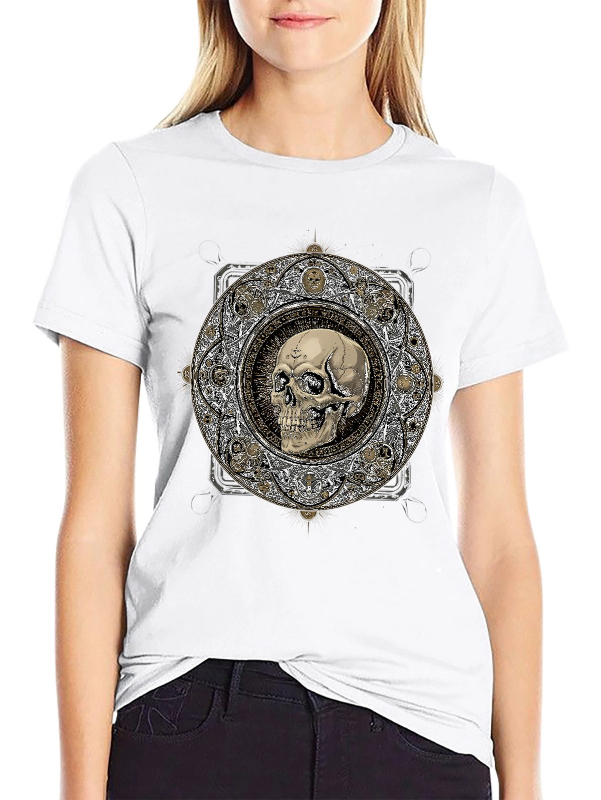 Skull Mandala Graphic Print Black T-Shirt