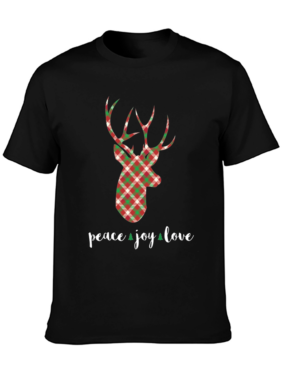 Holiday Plaid Deer T-Shirt - Peace Joy Love
