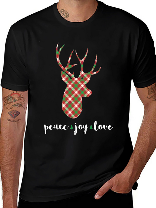 Holiday Plaid Deer T-Shirt - Peace Joy Love