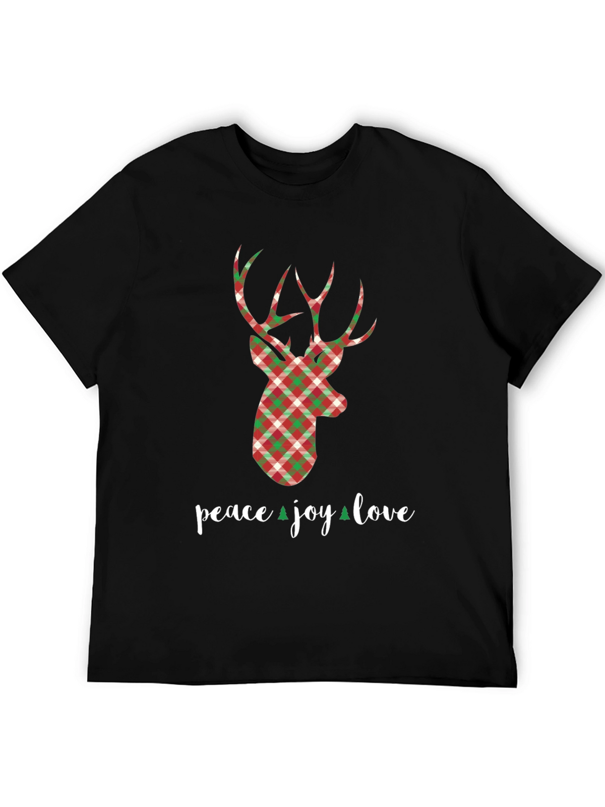 Holiday Plaid Deer T-Shirt - Peace Joy Love