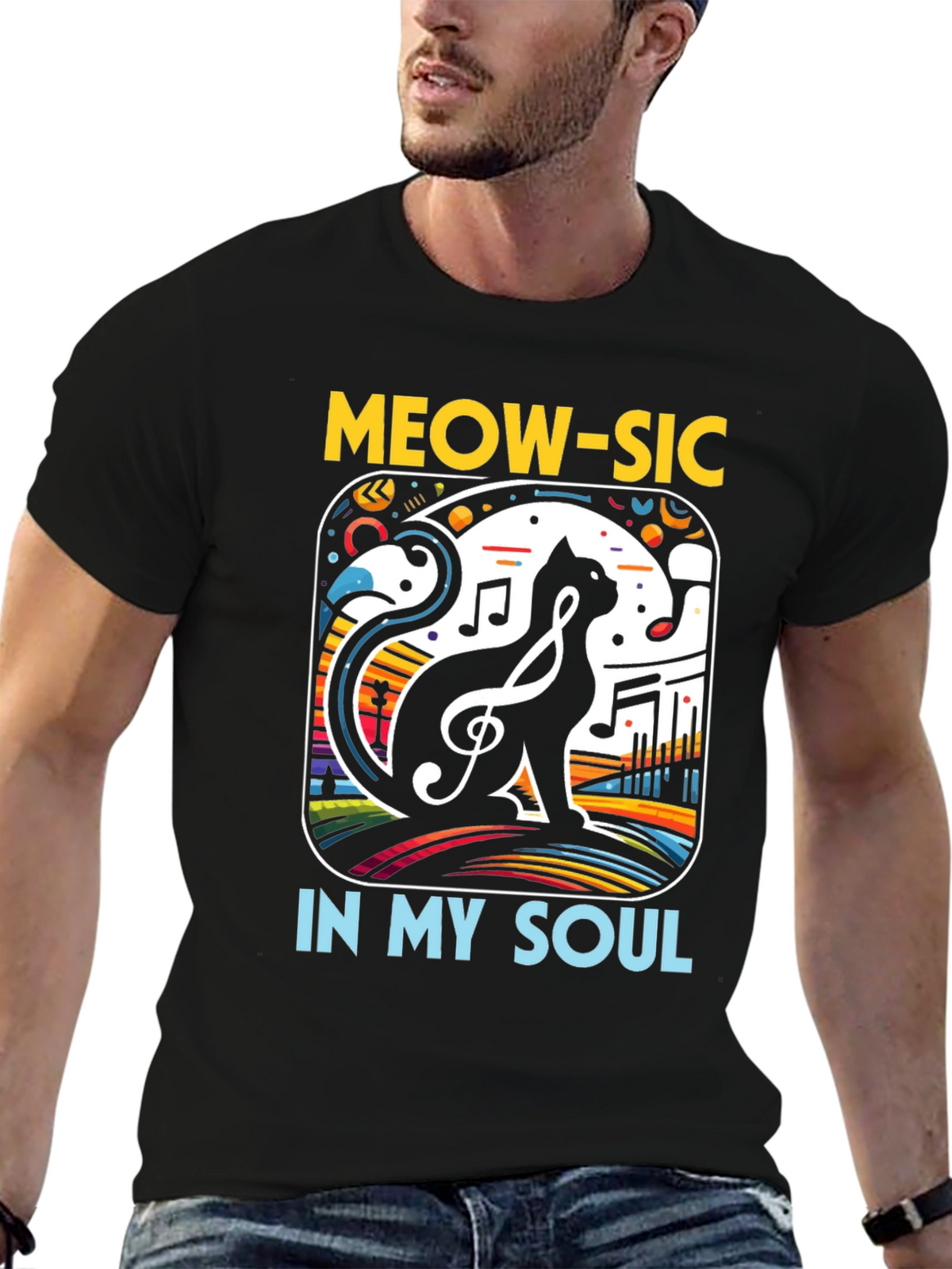Meow-sic Cat Graphic T-Shirt