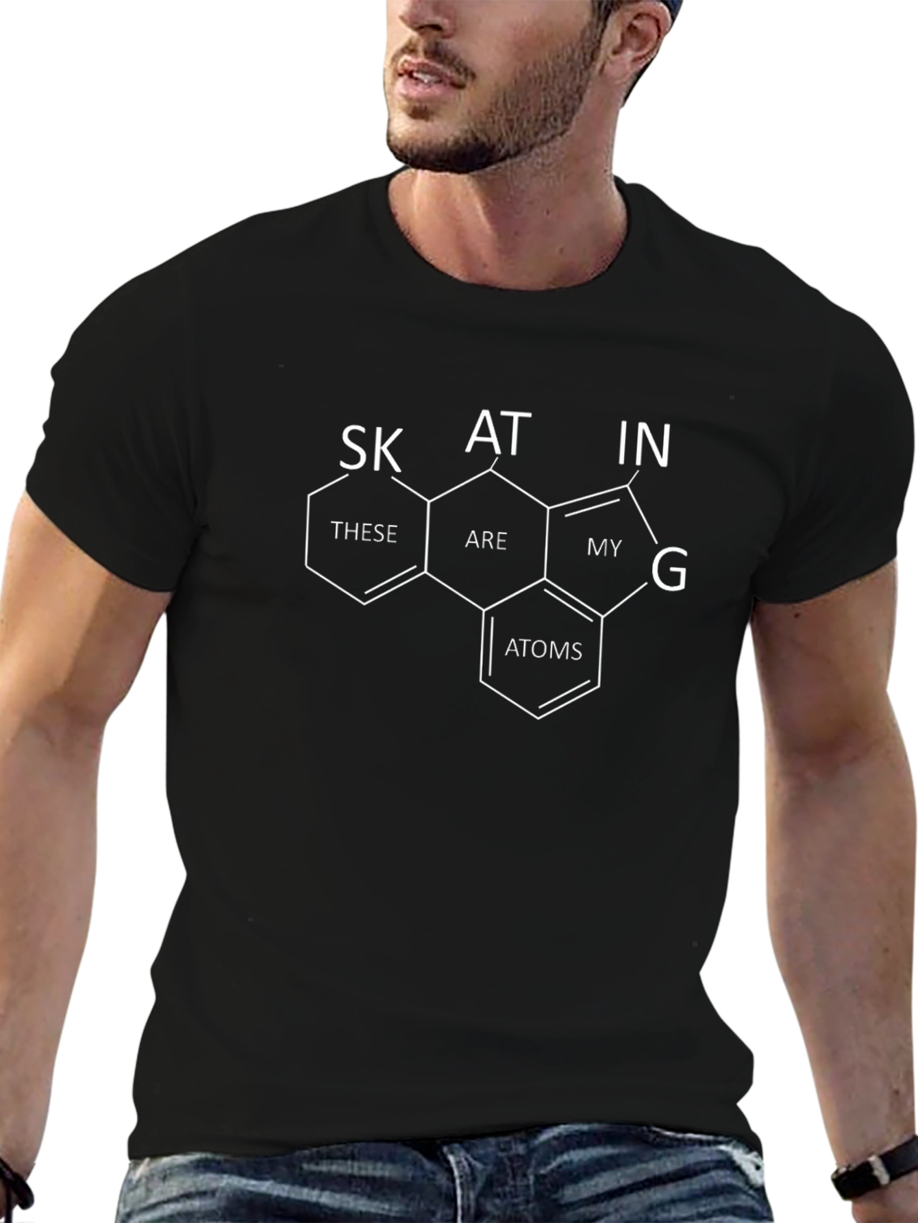 Skating Atoms Black T-Shirt - Science Inspired Skateboarding Tee